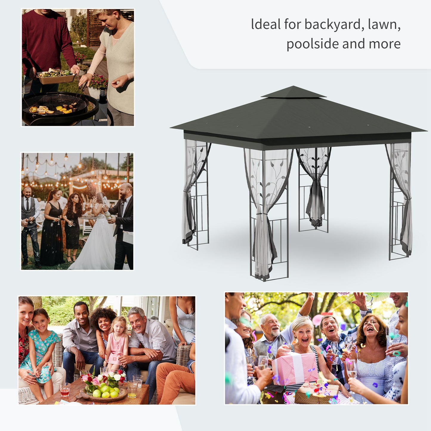 3 x 3(m) Steel Frame Double Roof Garden Gazebo