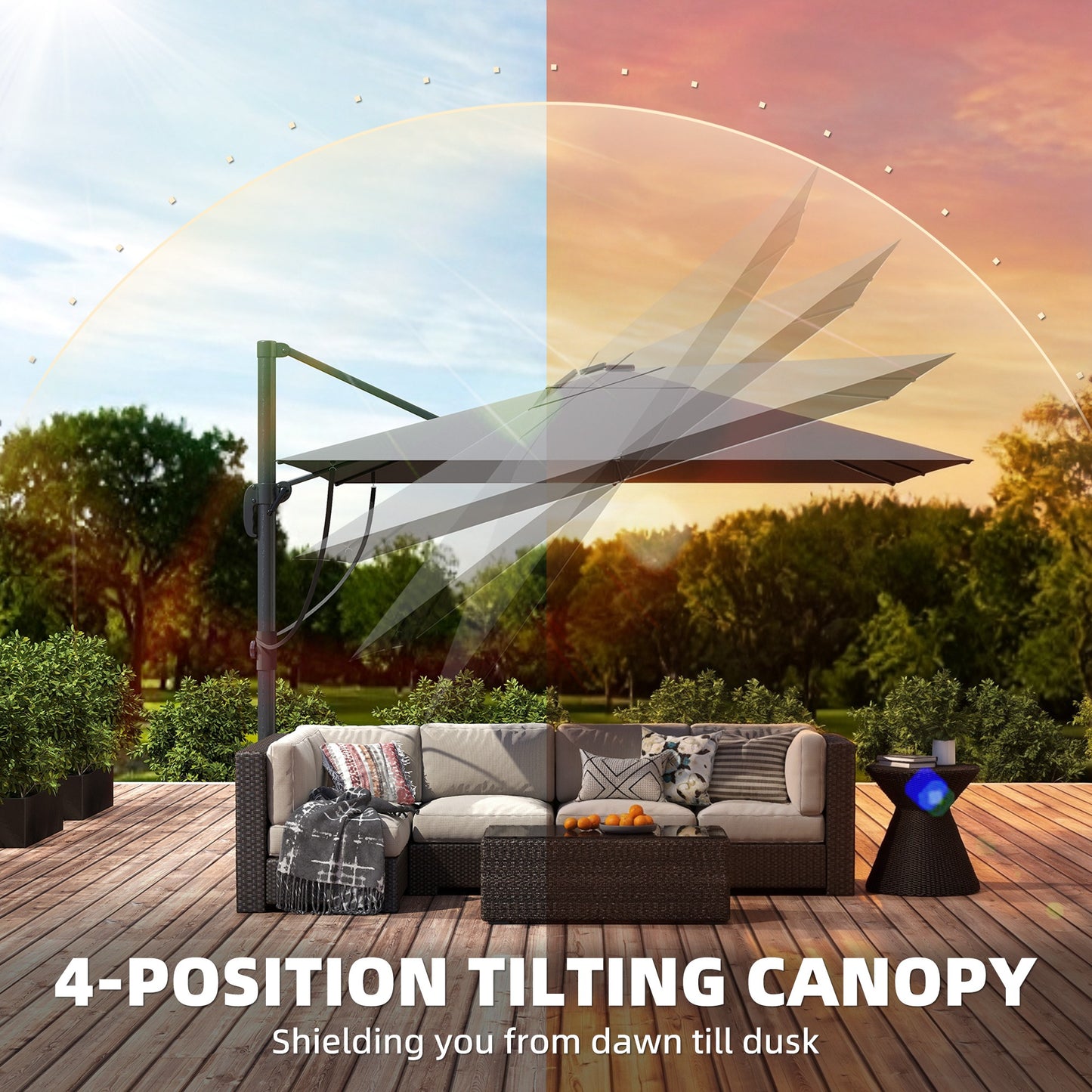 3 x 3 m Garden Cantilever Parasol with Light, Cover