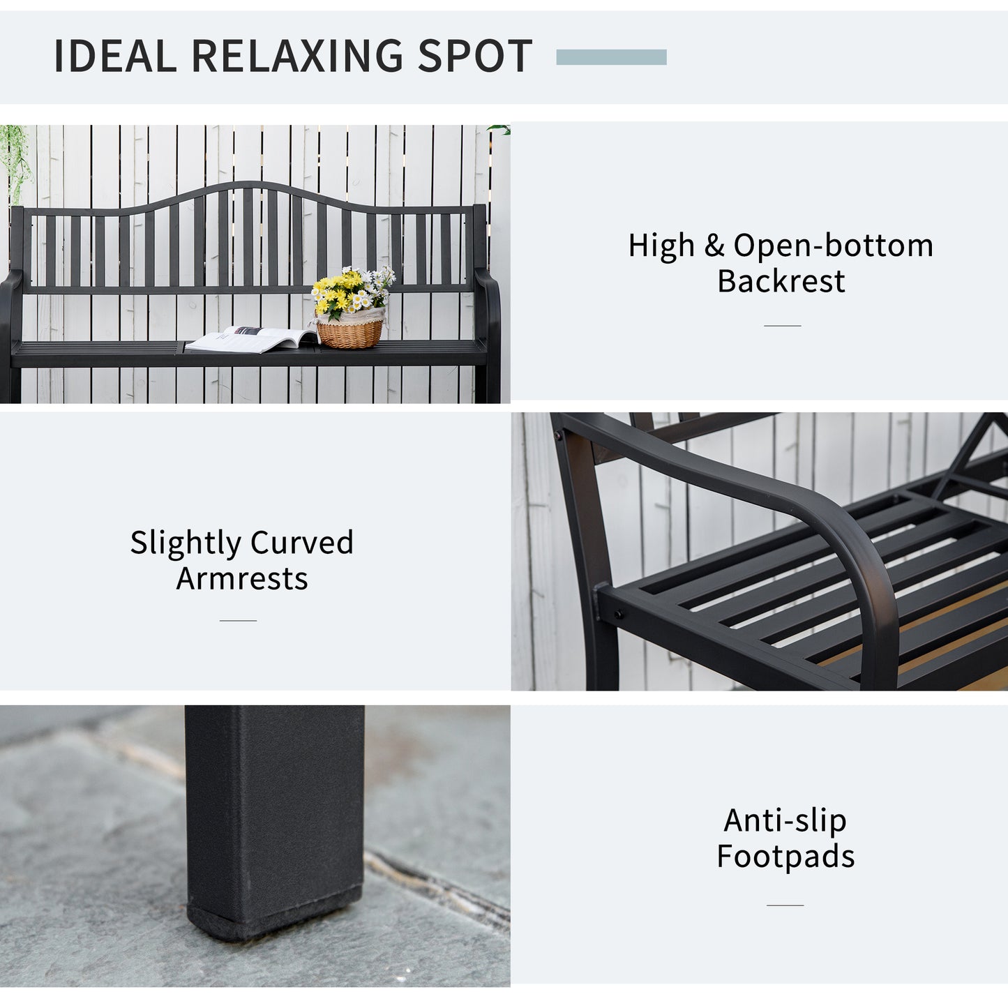 Metal Outdoor Bench with Liftable Middle Table, Patio Loveseat