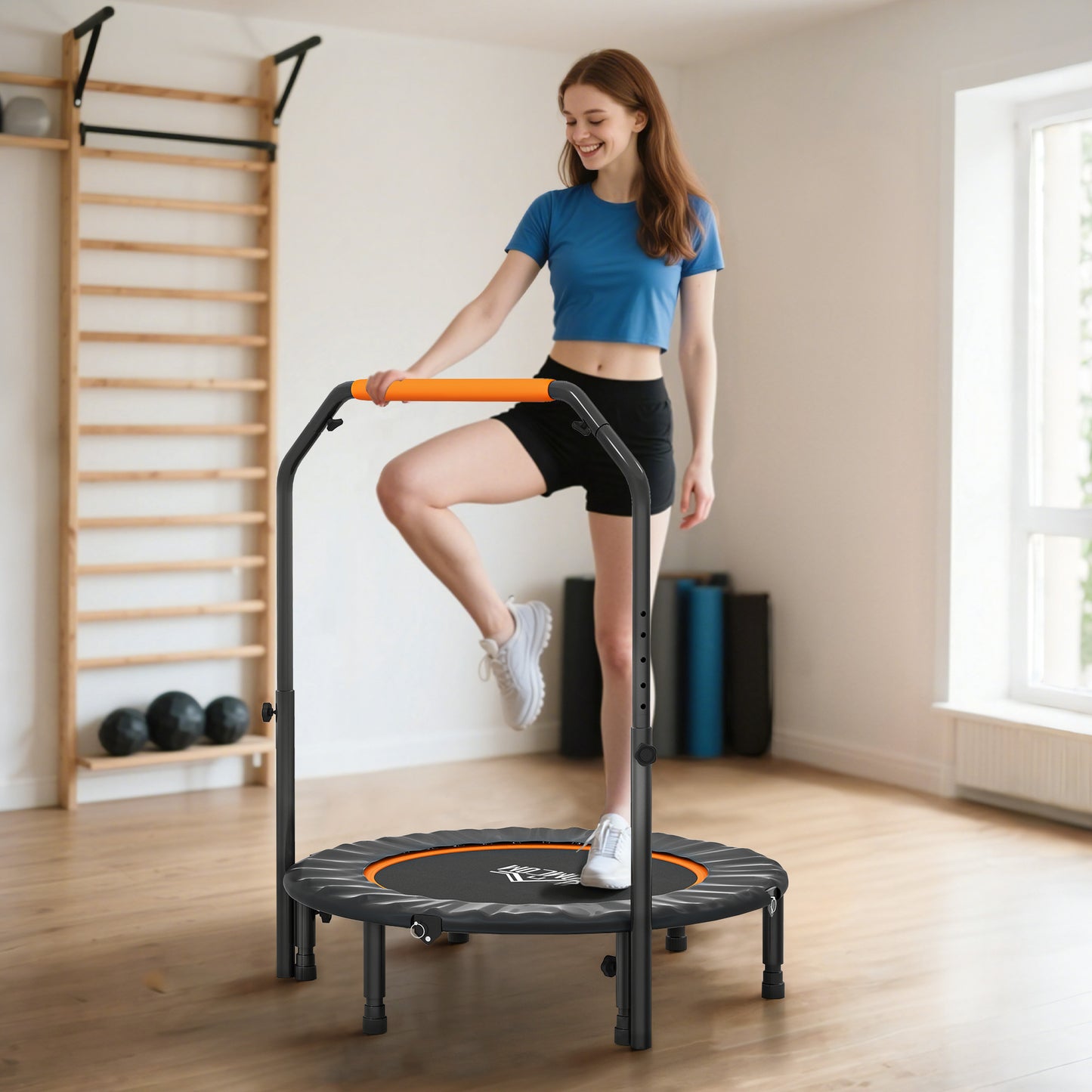 40" Foldable Mini Fitness Trampoline, with Adjustable Foam Handle
