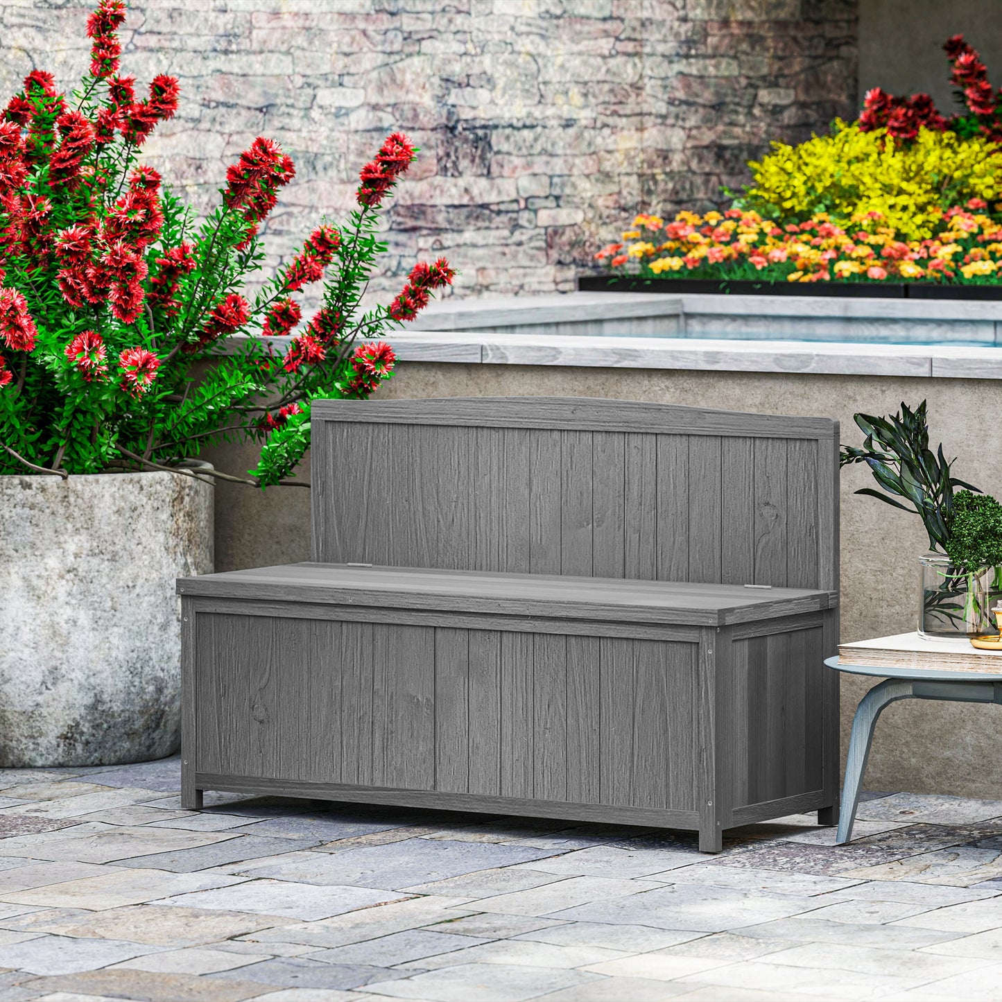 Wood Storage Bench for Patio Furniture, Outdoor Garden Seating Tools