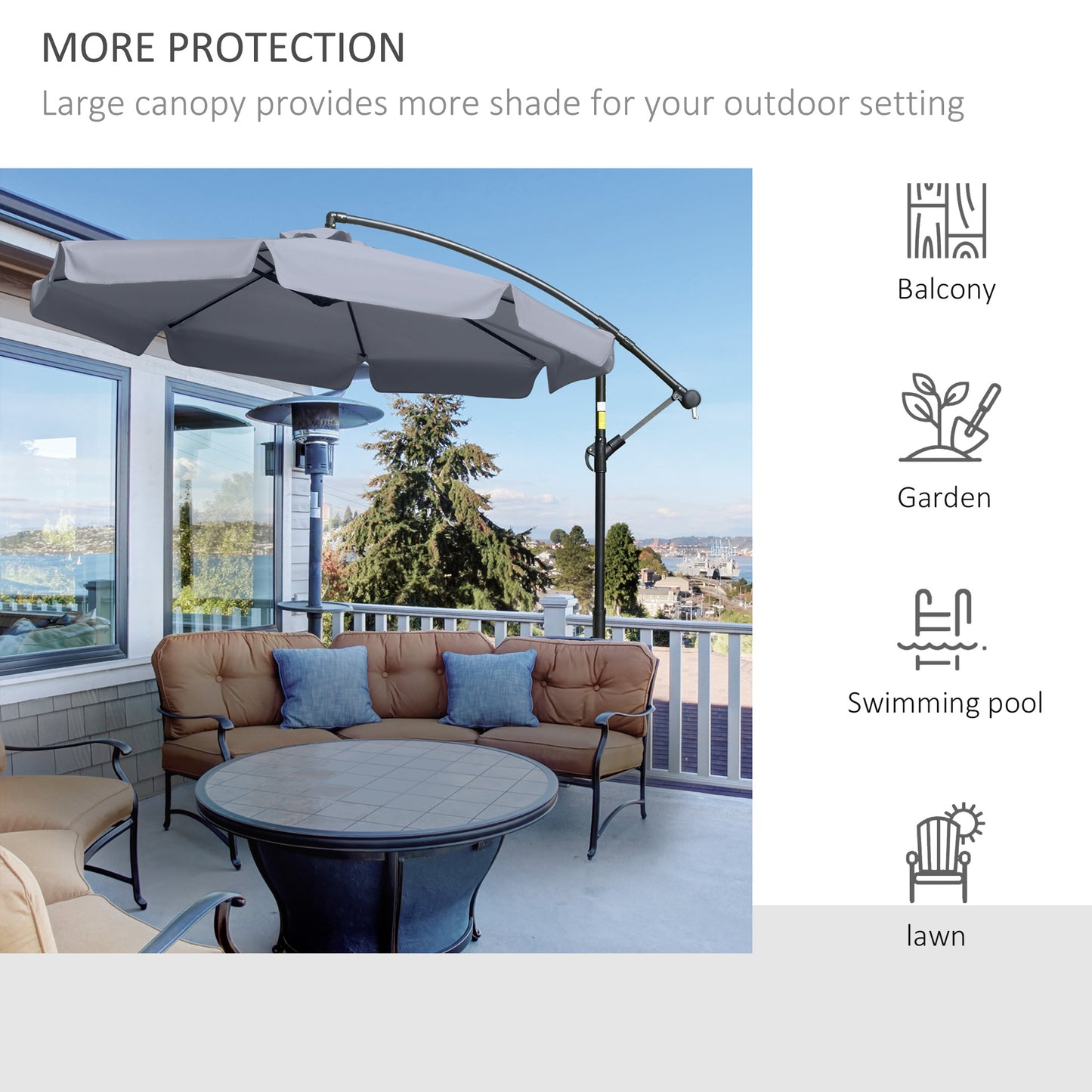 2.7m Garden Banana Parasol Cantilever Umbrella with Crank Handle