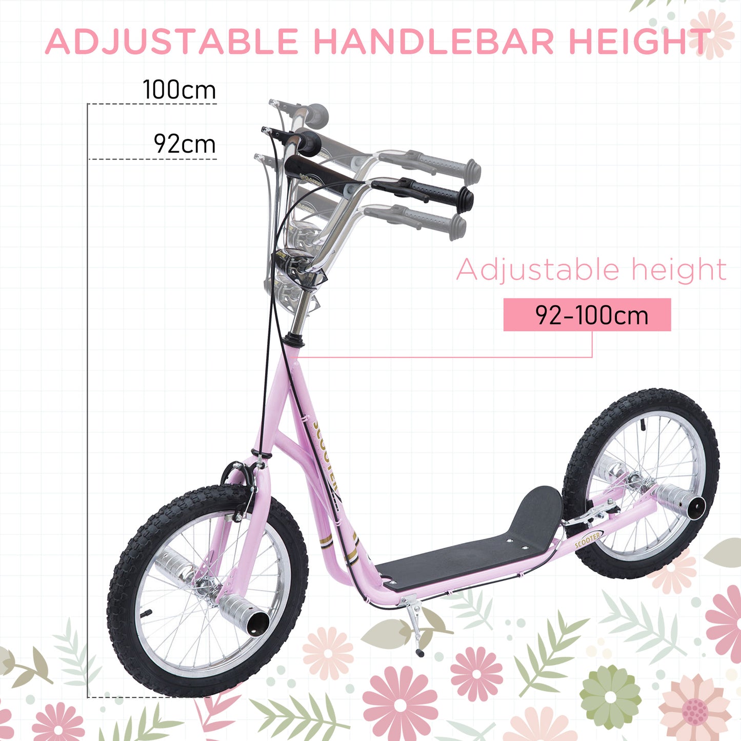 Stunt Scooter, Kids Scooter with 16" Big Wheels, Adjustable Height