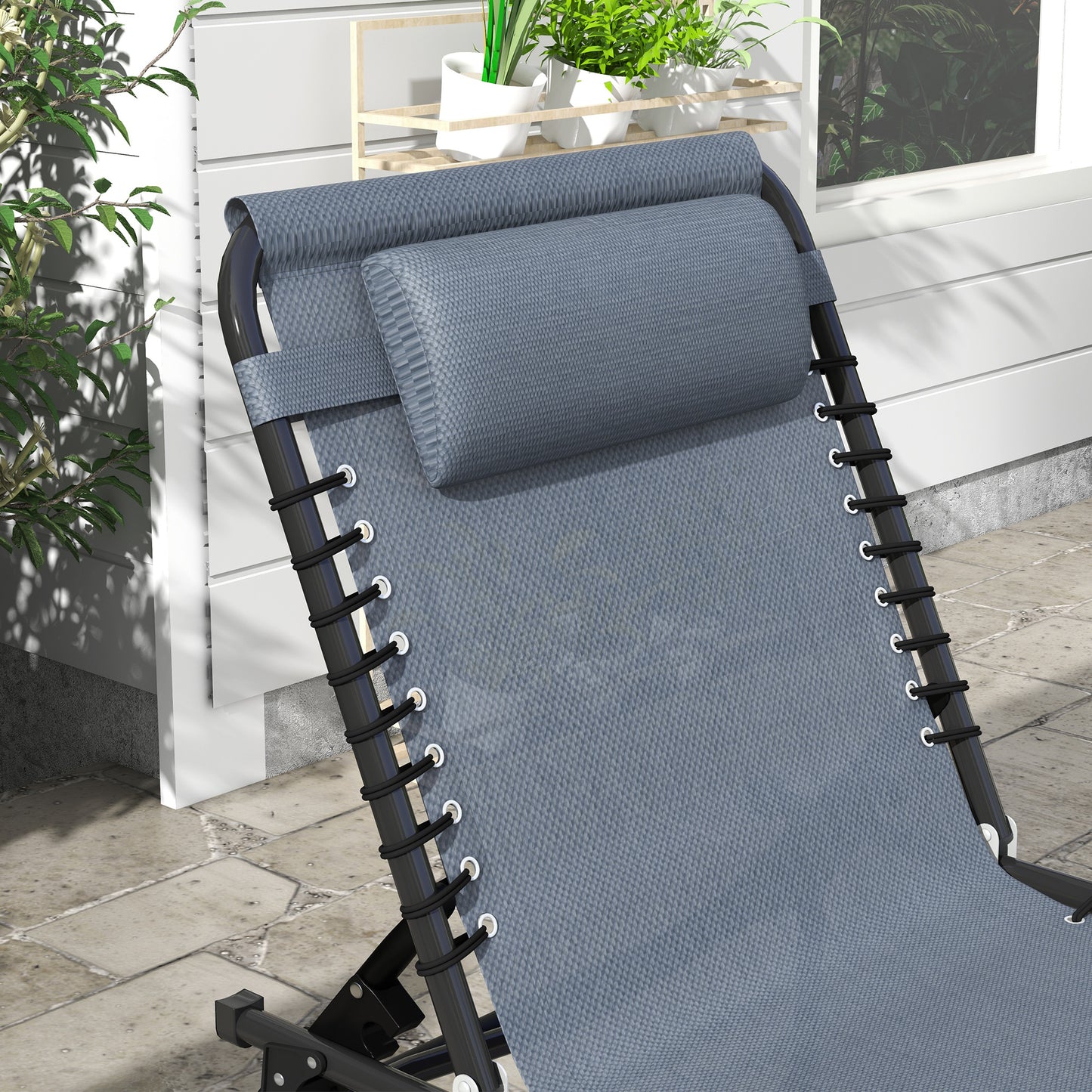 Foldable Sun Lounger, Outdoor 4 Level Adjustable Backrest Reclining