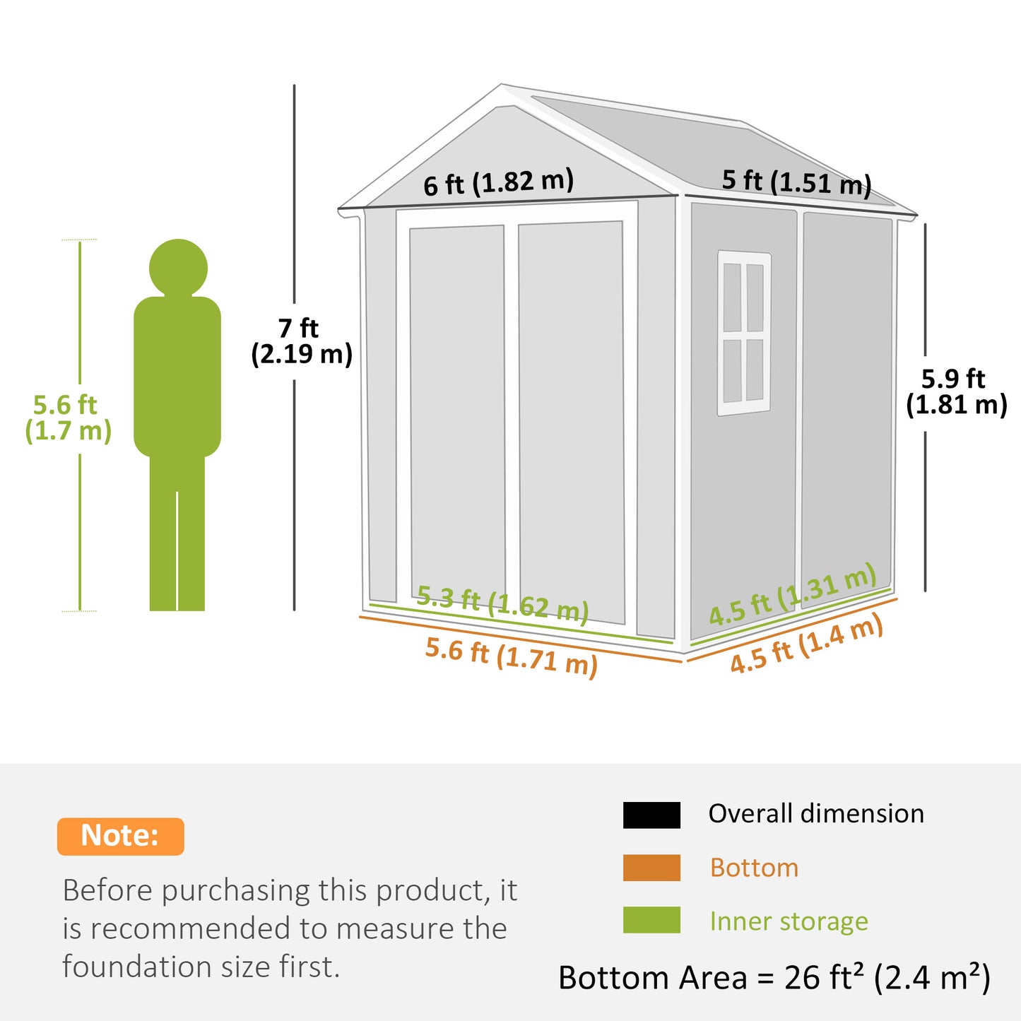 6 x 5ft Garden Shed, Plastic Shed with Floor, Window
