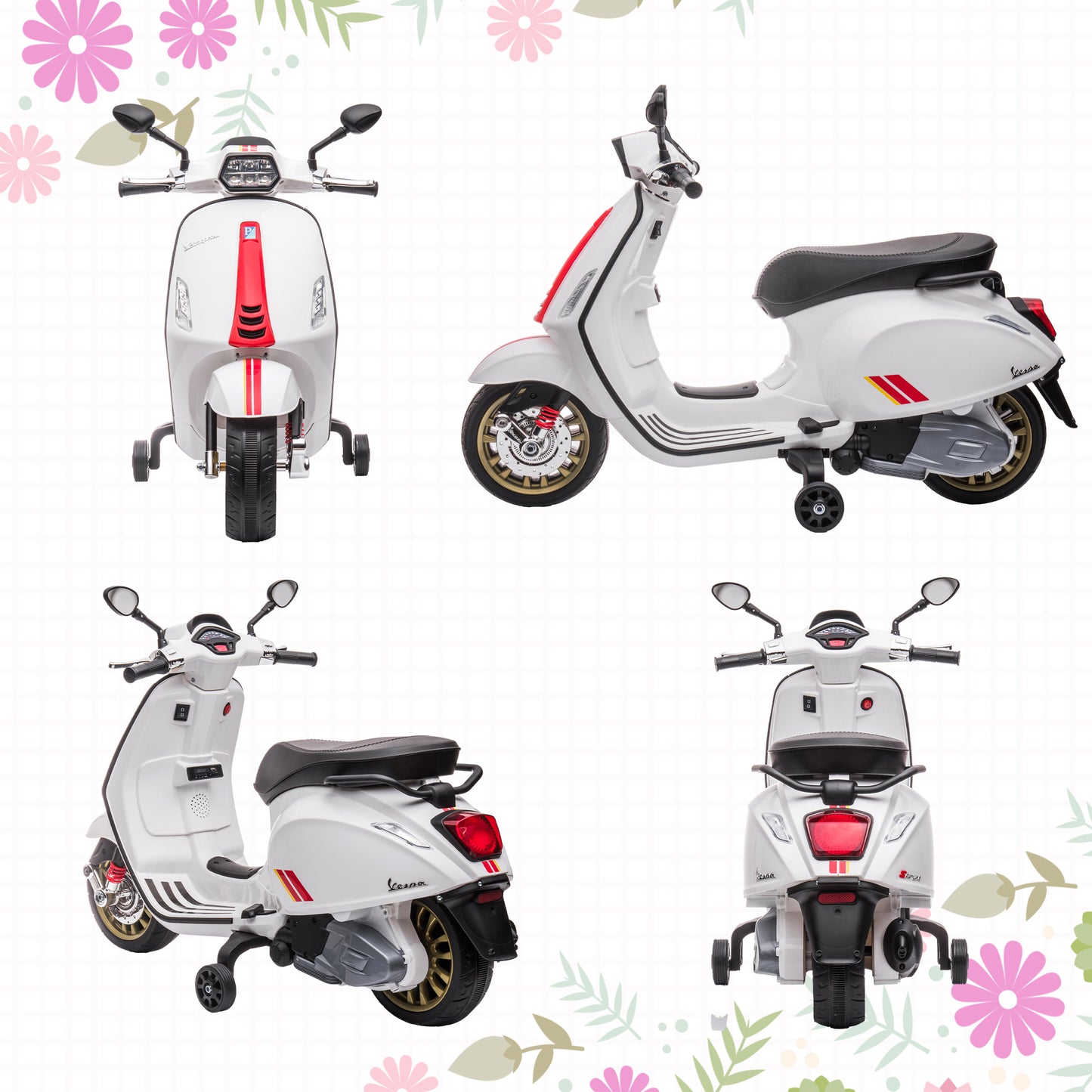 12V Vespa Licensed Kids Electric Motorbike w/ Music, Lights