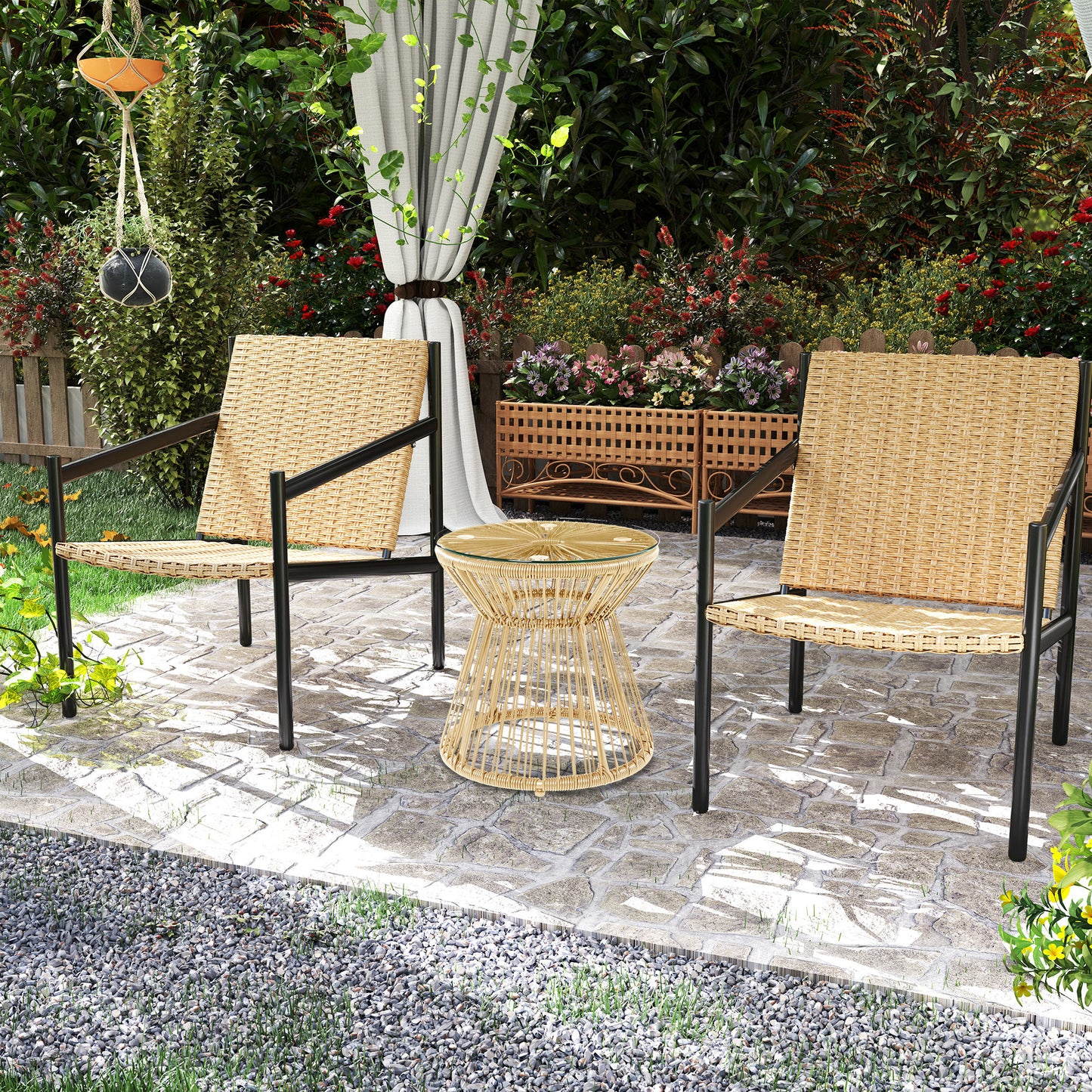 Round End Table, Rattan Side Table