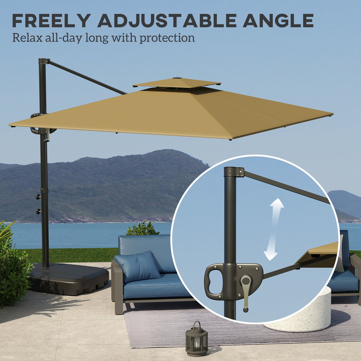 Cantilever Parasol with Weighted Base Double Top Garden Parasol
