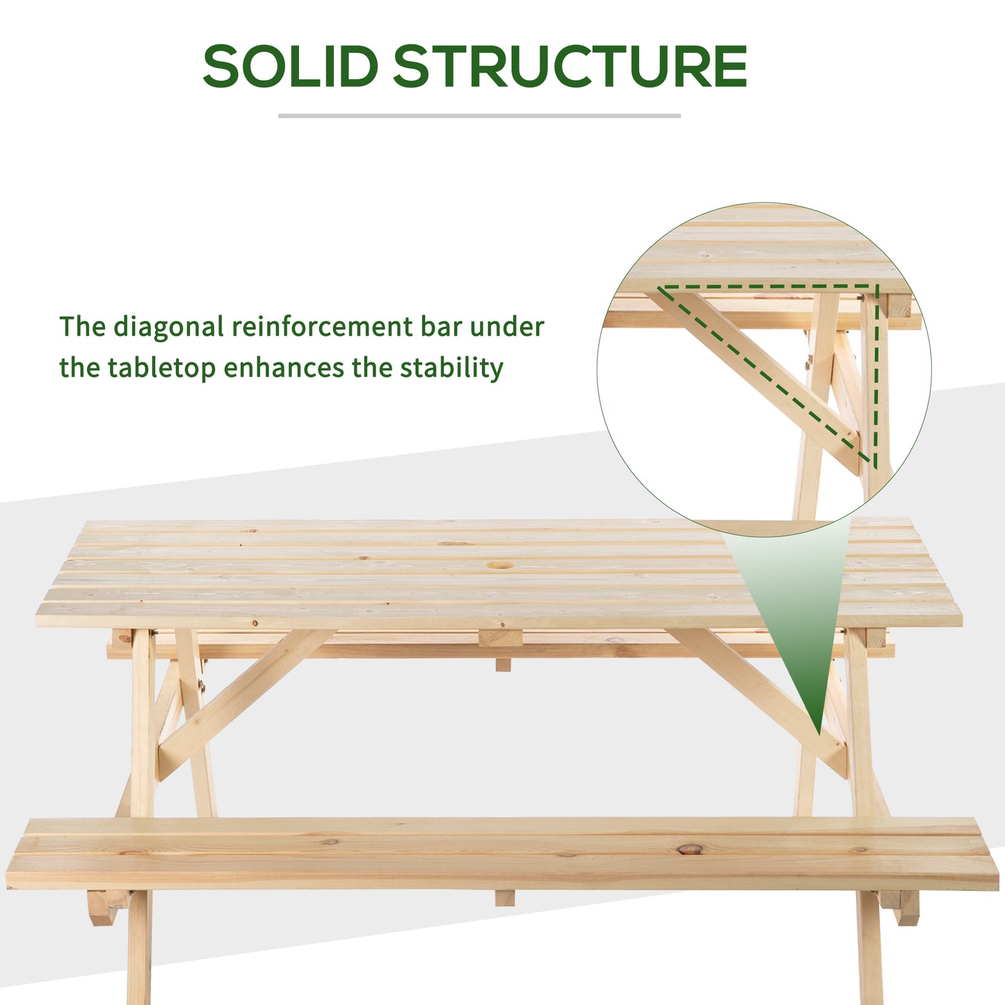 6 Seater Wooden Picnic Table Bench for Outdoor Garden or Patio