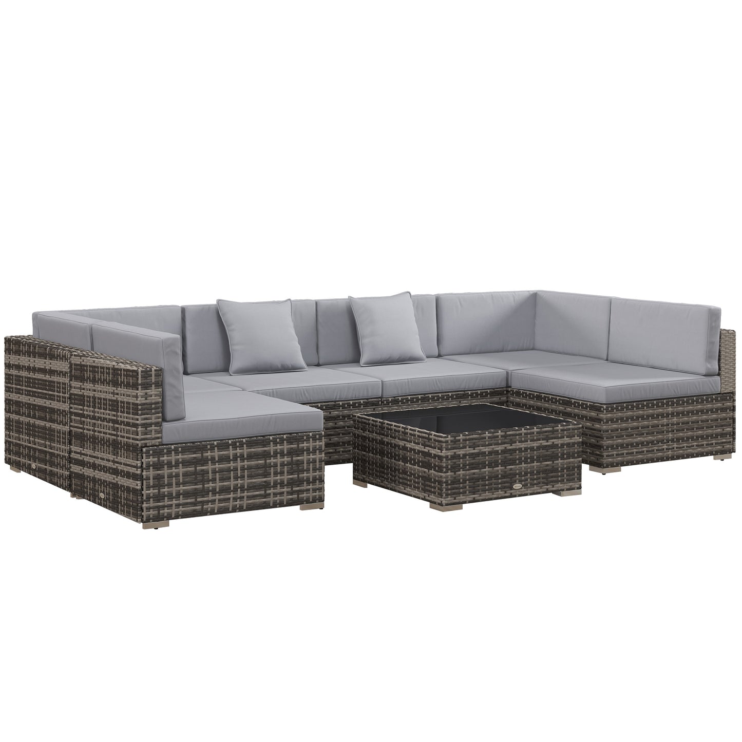 Seven-Piece Rattan Garden Set, with Glass-Top Table
