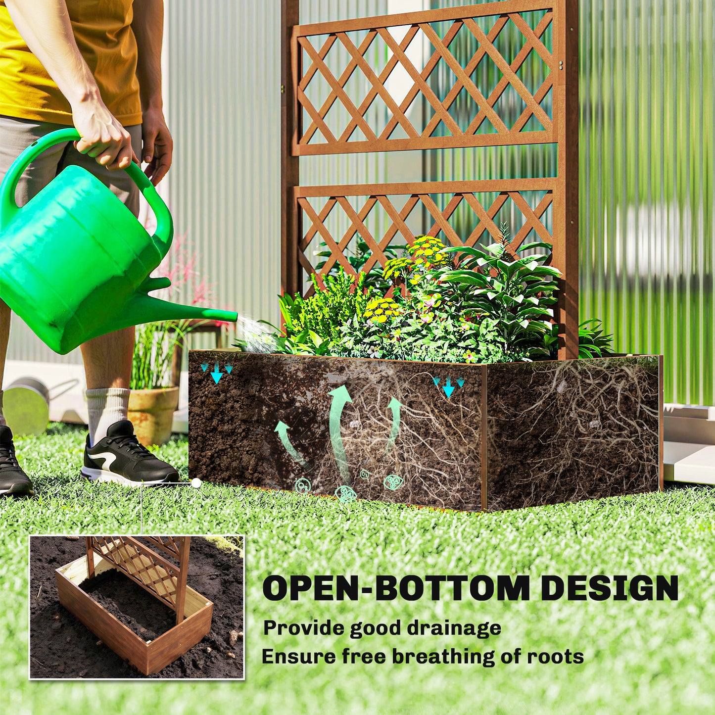 Wooden Trellis Planter Box, Raised Garden Bed to Grow Vegetables