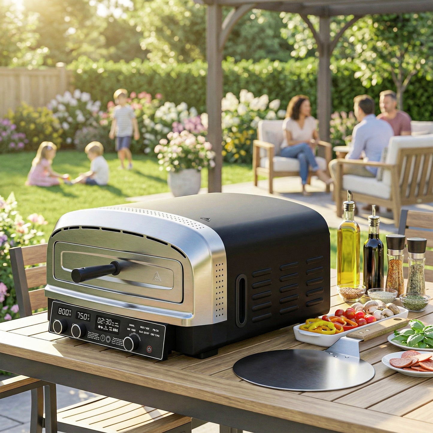 Outdoor Pizza Oven Dual Heat Control 6 Presets Electric Pizza Maker