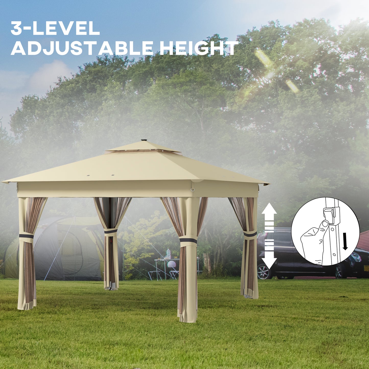 3.36 x 3.36m Pop Up Gazebo Party Tent with Solar-Powered LED Lights