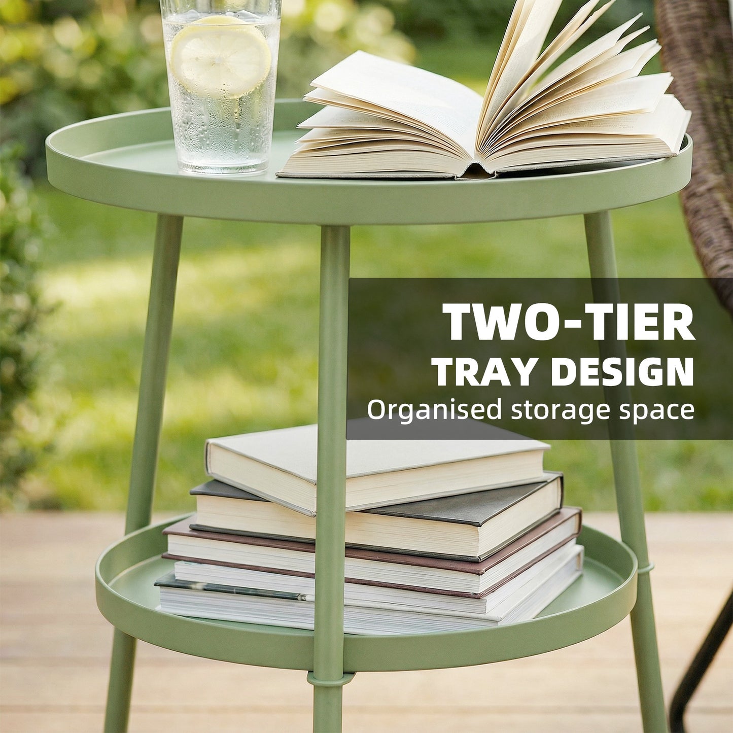 Patio Side Table, 2-Tier Round Coffee End Table