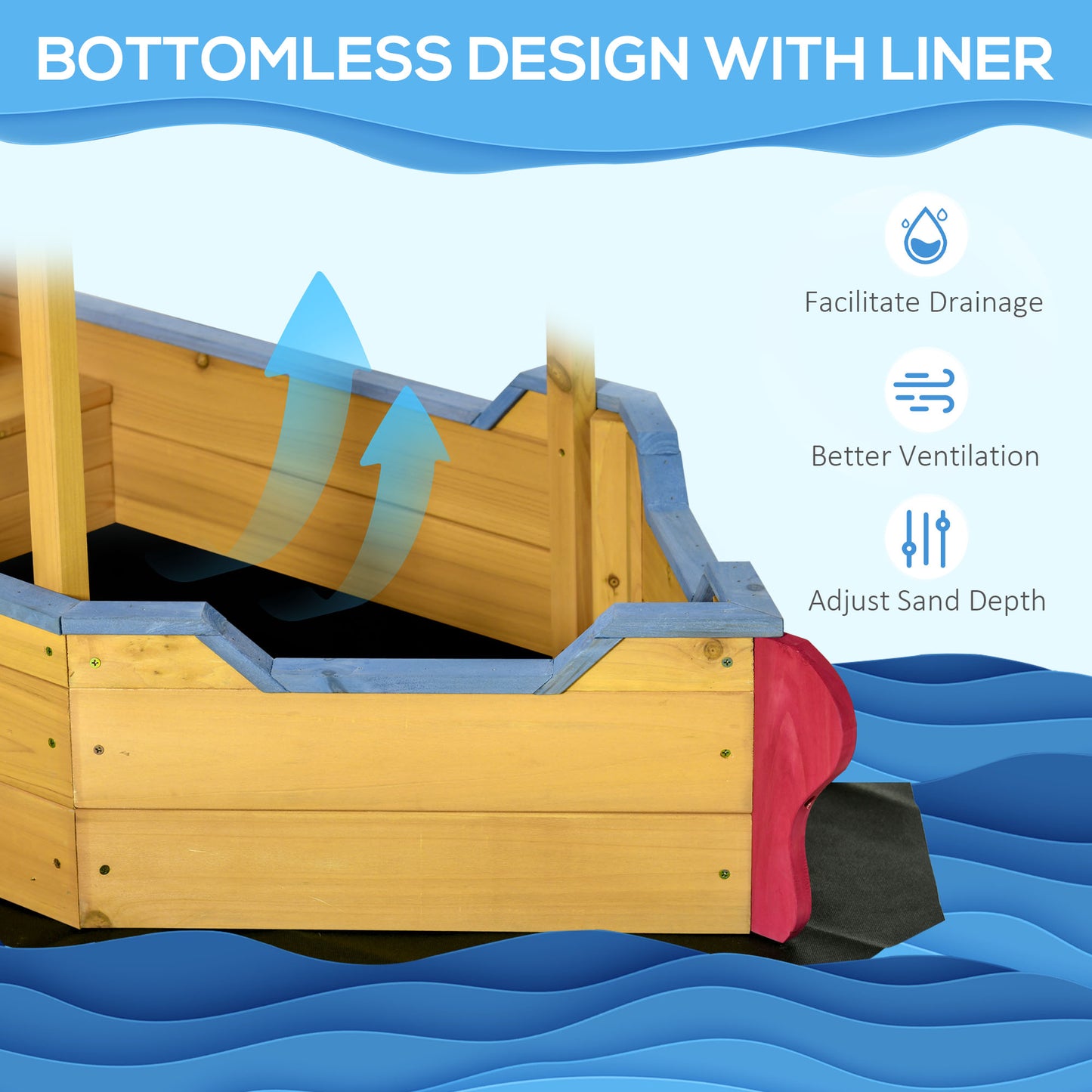 Sand Pit, Kids Wooden Sandbox Pirate Ship
