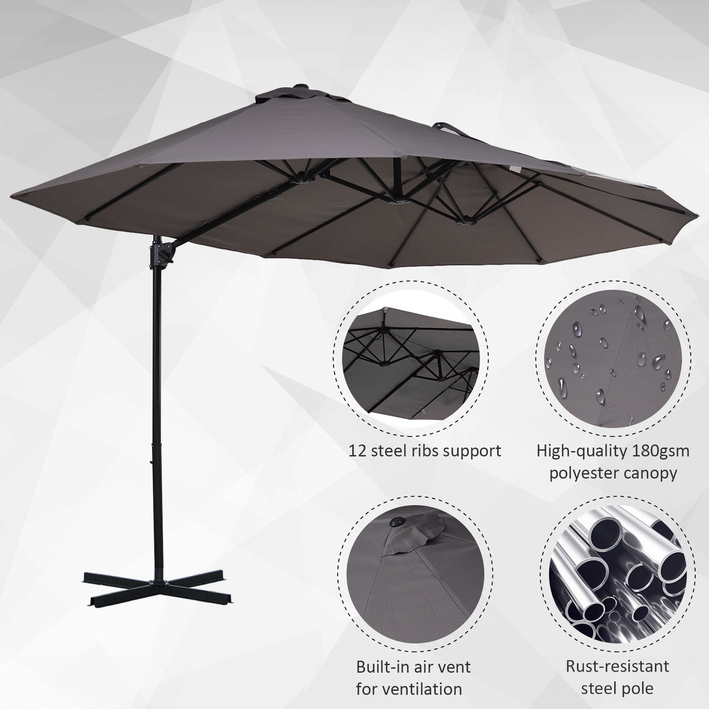 Double Canopy Offset Parasol Umbrella Garden Shade w/ Steel Pole 12