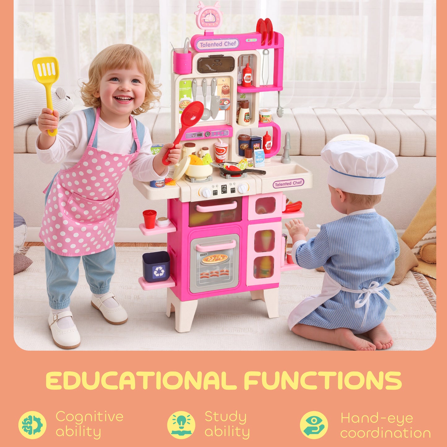 Pretend Play Kitchen Set with Realistic Lights & Sounds