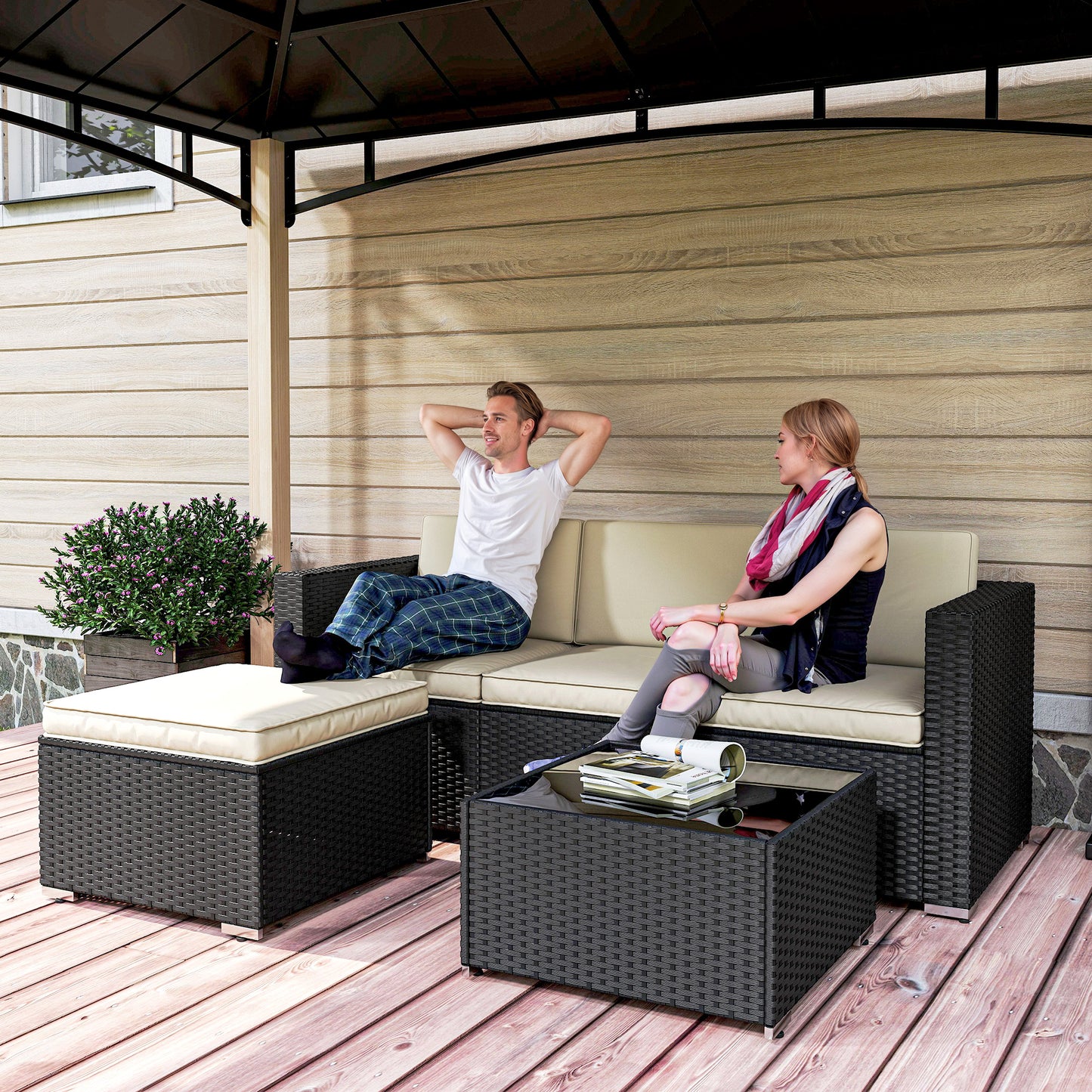 3 Pieces Garden Furniture Set w/ Cushions