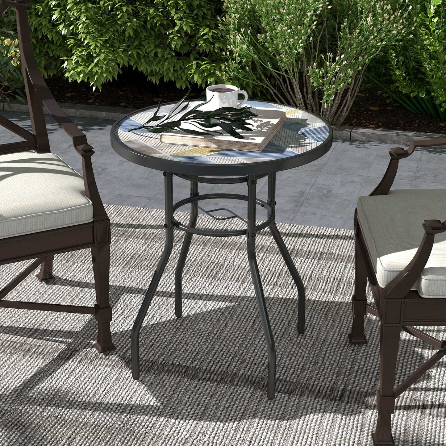 Φ60 Garden Table, with Glass Printed Tabletop