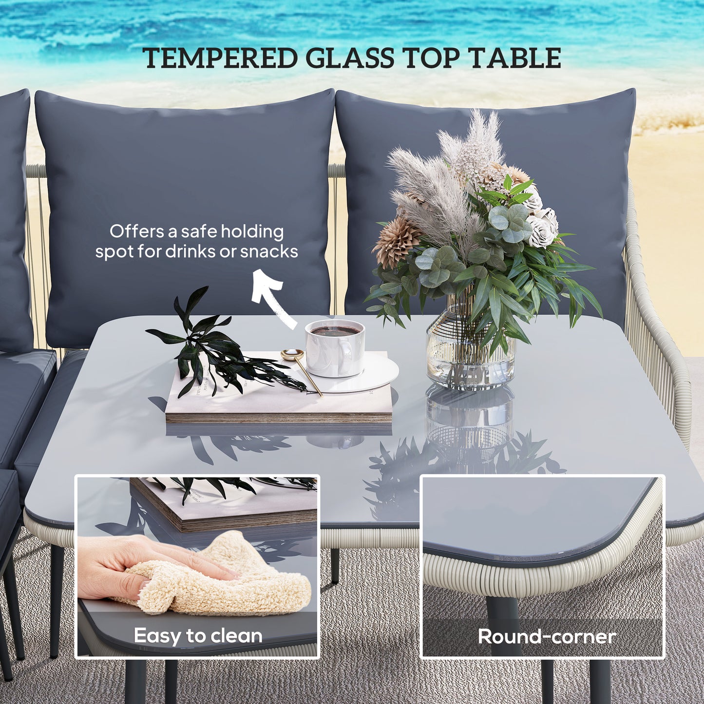 Six-Piece Rattan Strong Garden Sofa Set with Removable