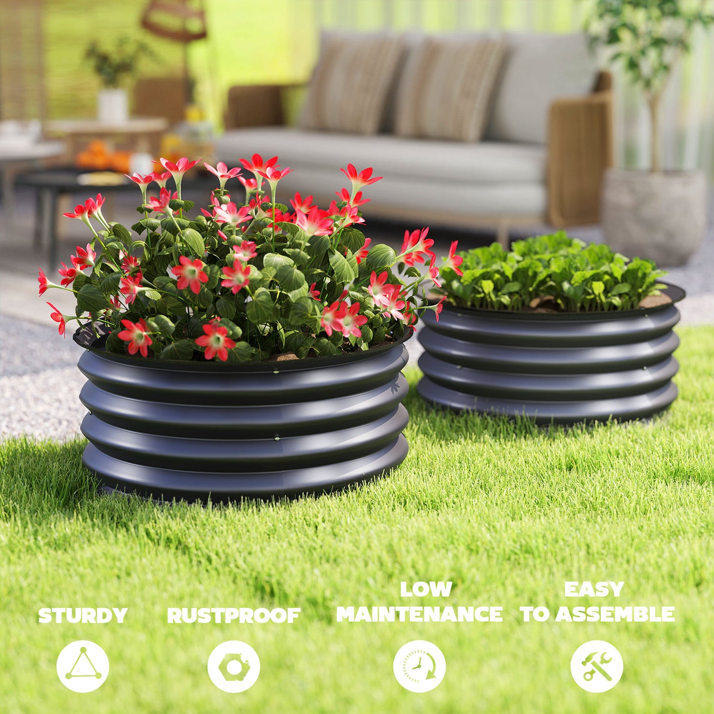 Set of 2 Raised Garden Bed, Metal Planter Box with Safety Edging