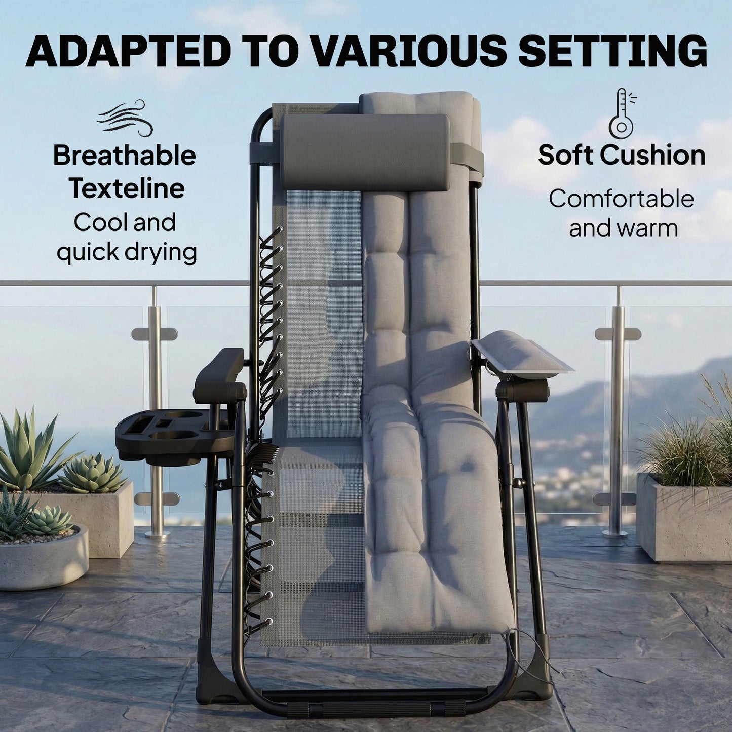Zero Gravity Chair, Folding Sun Lounger Reclining Garden Chair