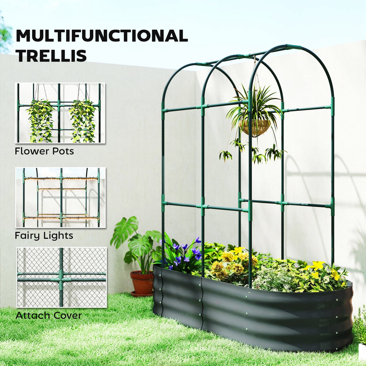 Galvanised Raised Garden Bed with Arched Trellis (1)
