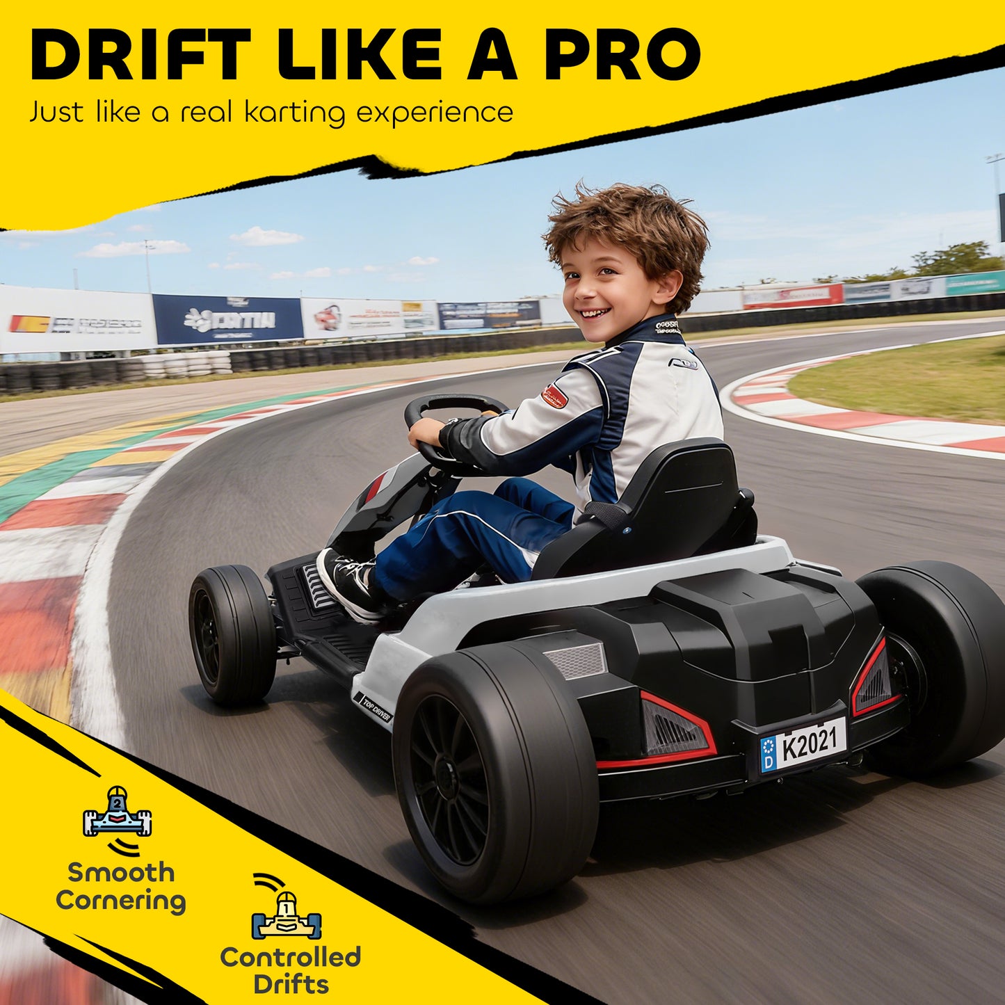 24V Electric Go Kart, Drift Kart with Adjustable Seat, Slow Start
