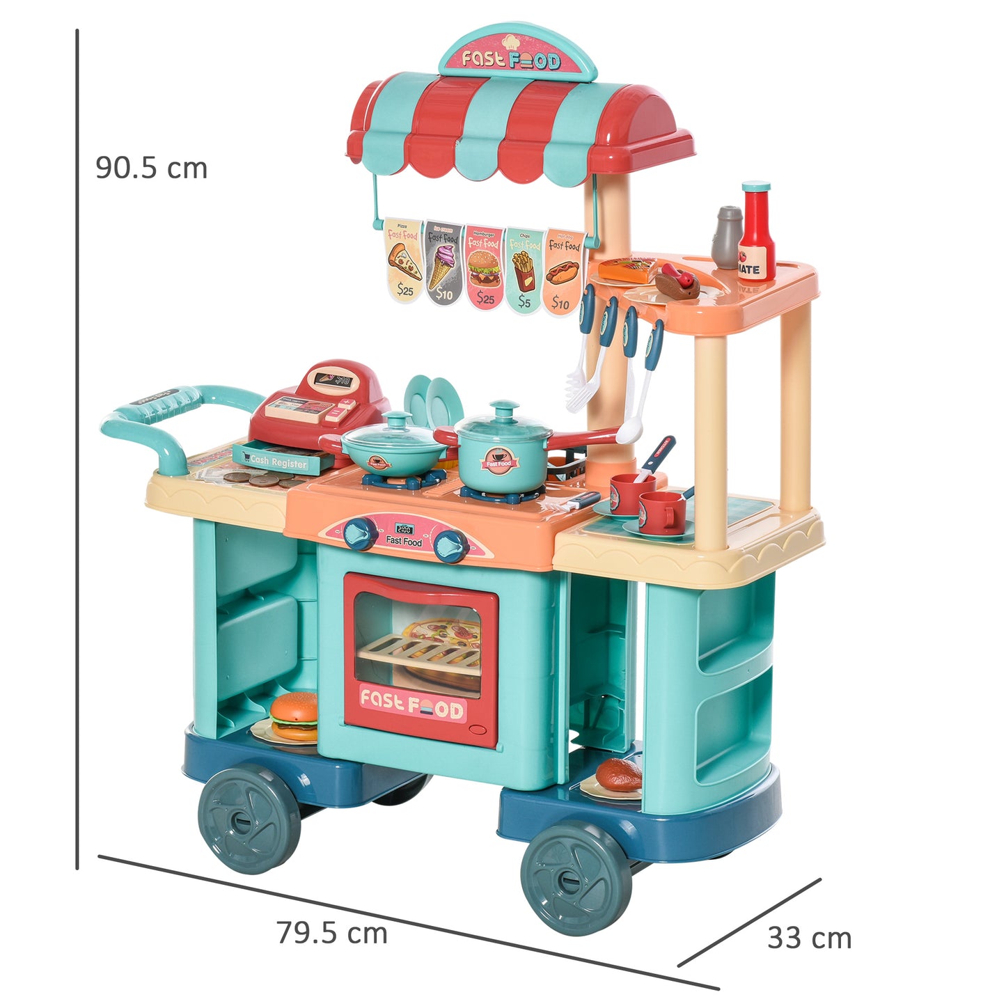 50 Pcs Kids Kitchen Play set Fast Food Trolley Cart Pretend Playset