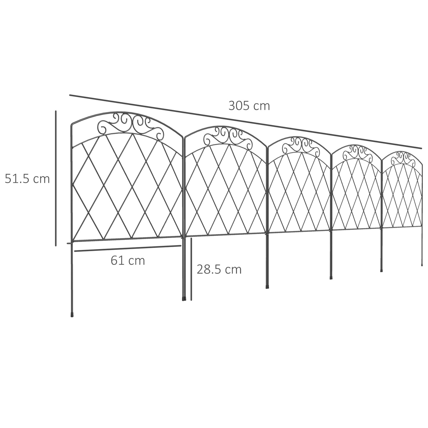 3m Decorative Metal Garden Fence - Diamond and Swirl Pattern (1)
