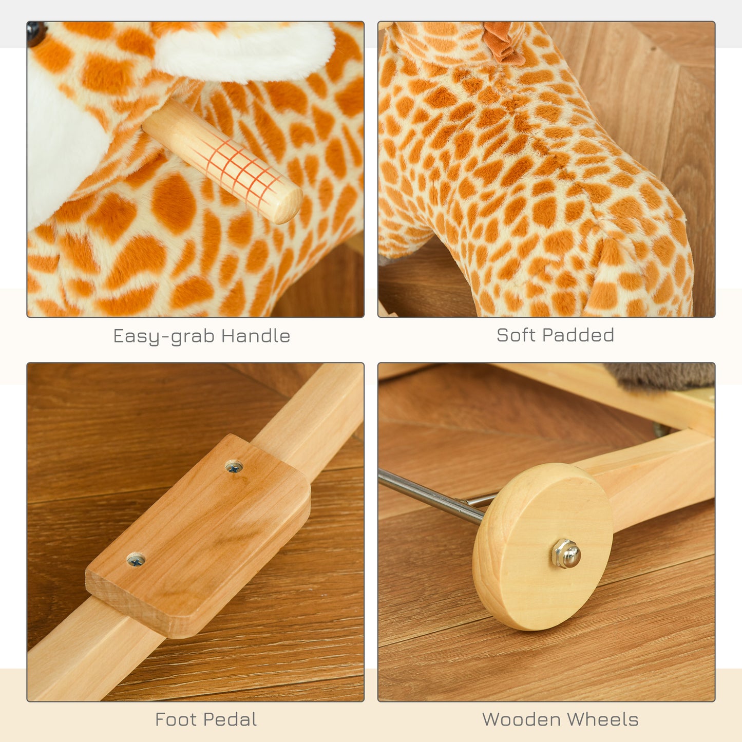 2 In 1 Kids Todder Rocking Horse Plush Ride On Giraffe Rocker