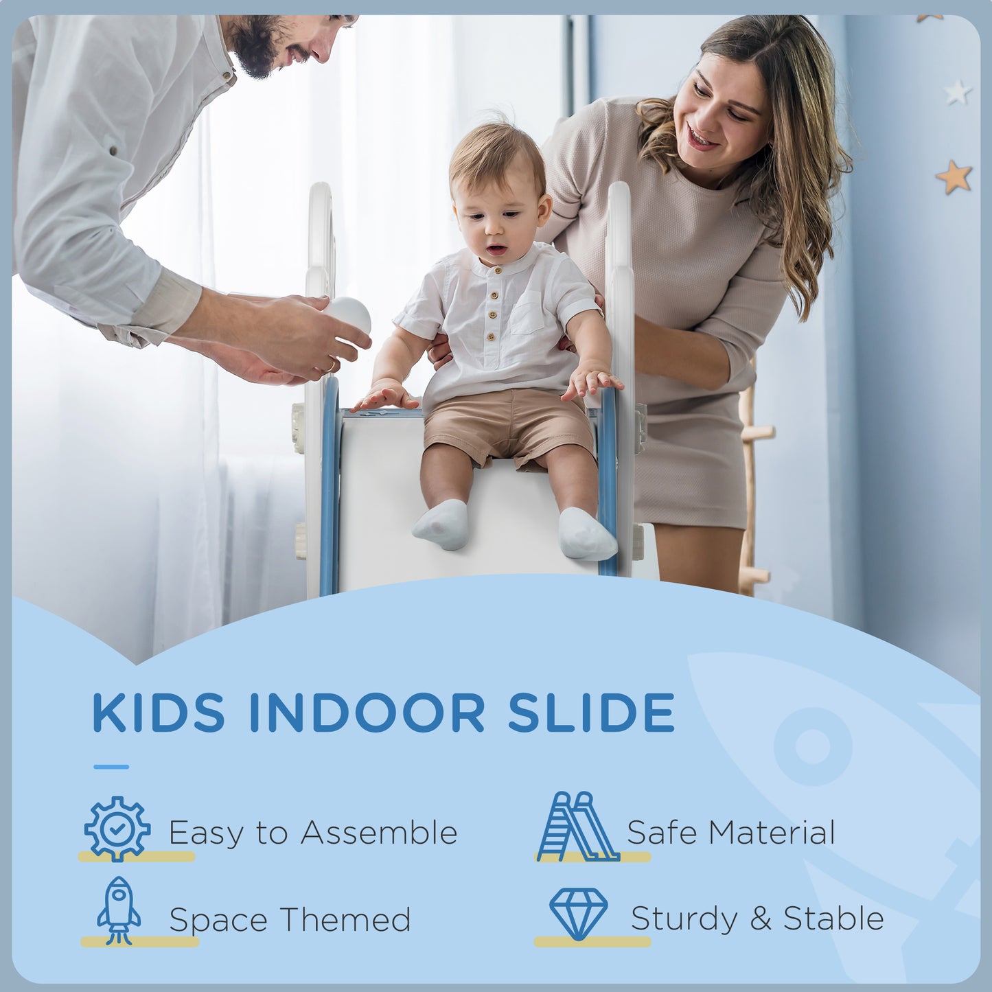 Space-Themed Baby Slide, Indoor Freestanding Kids Slide