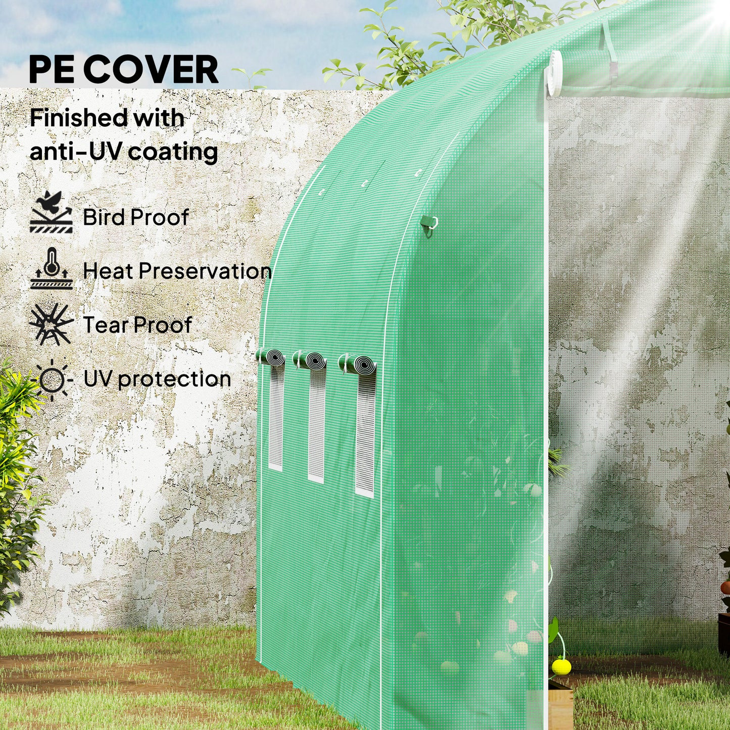 296 x 196cm Steel Frame Polytunnel Greenhouse