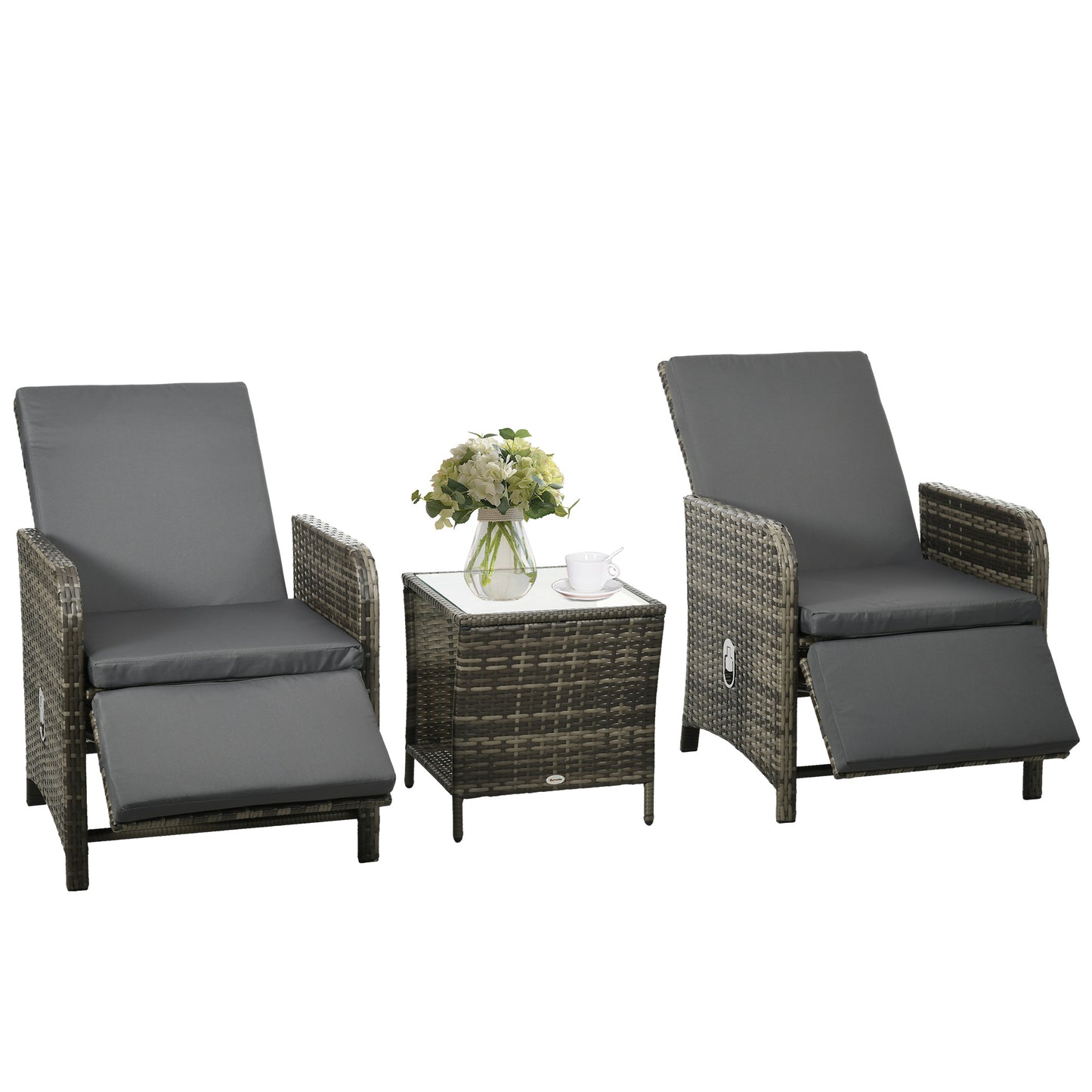 3 Pieces Rattan Bistro Set Balcony Furniture with Cushions