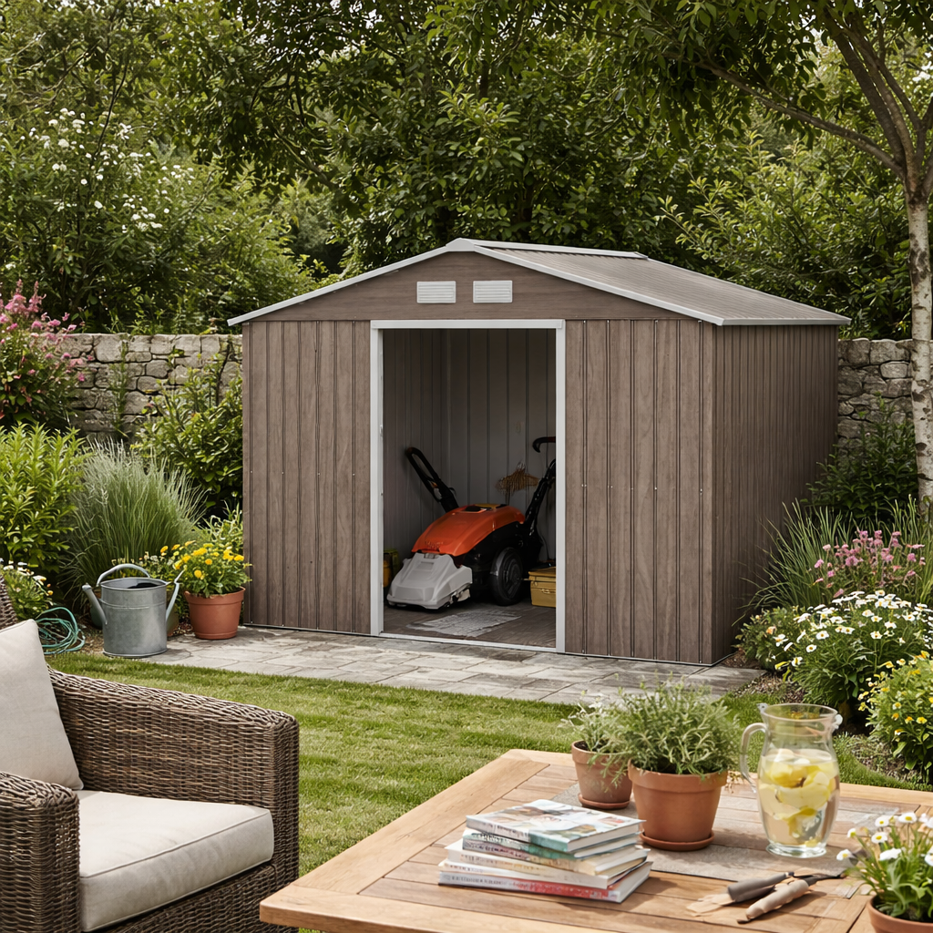 9 x 6ft Steel Garden Shed, Outdoor Storage Tool House with Vents
