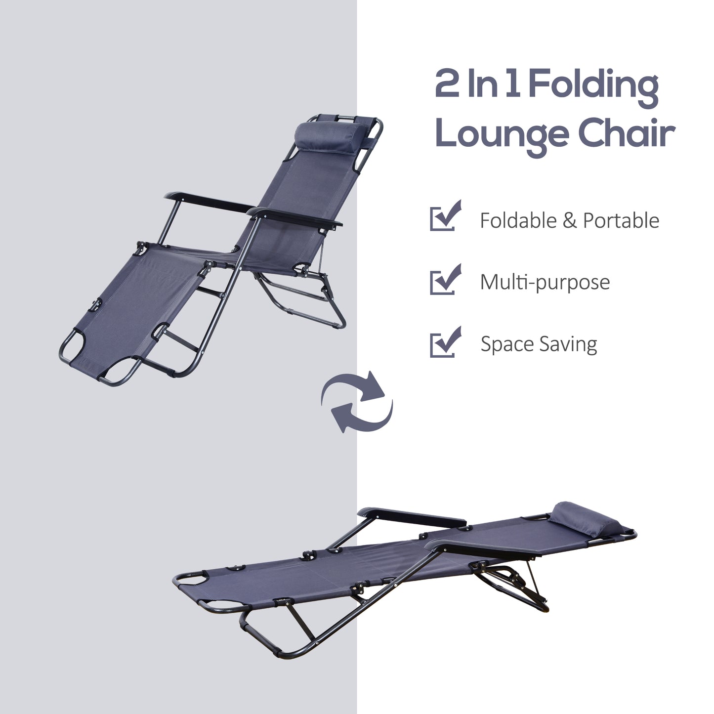 2 in 1 Folding Sun Lounger Reclining Garden Chair Set of 2
