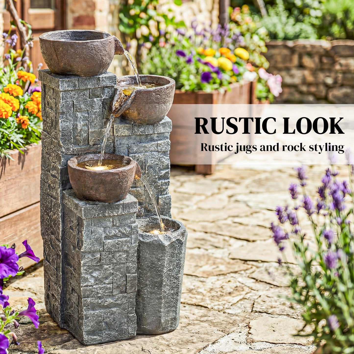 4-Tier Outdoor Fountain, Cascading Waterfall
