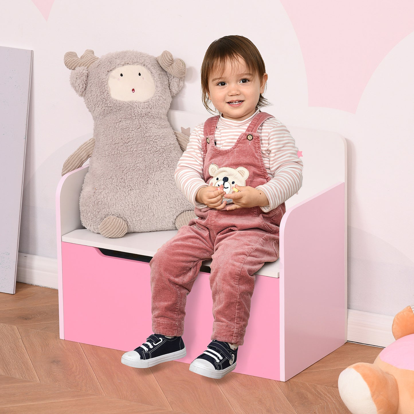Kids Wooden Toy Box Children Storage Chest Bench Organiser Safety