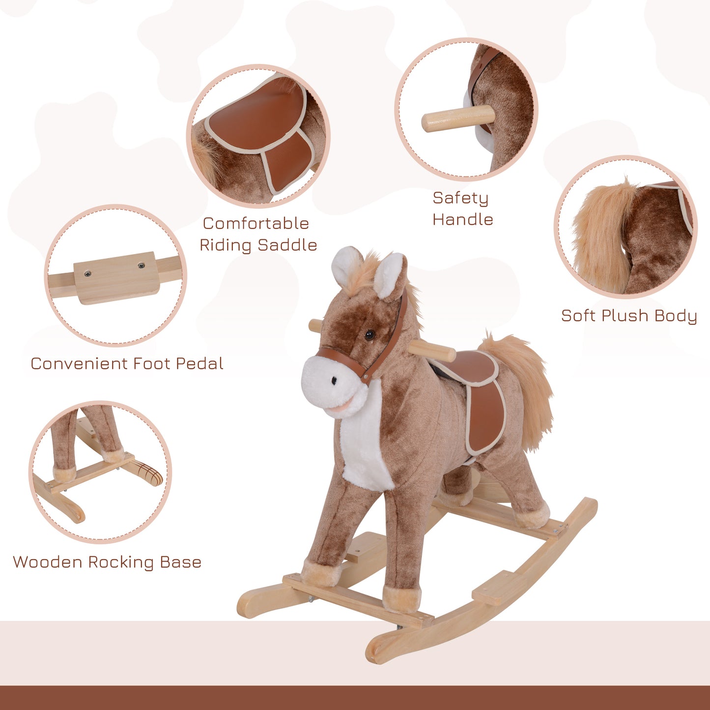 Kids Children Plush Rocking Horse Wooden Base Ride On Toy Rocker