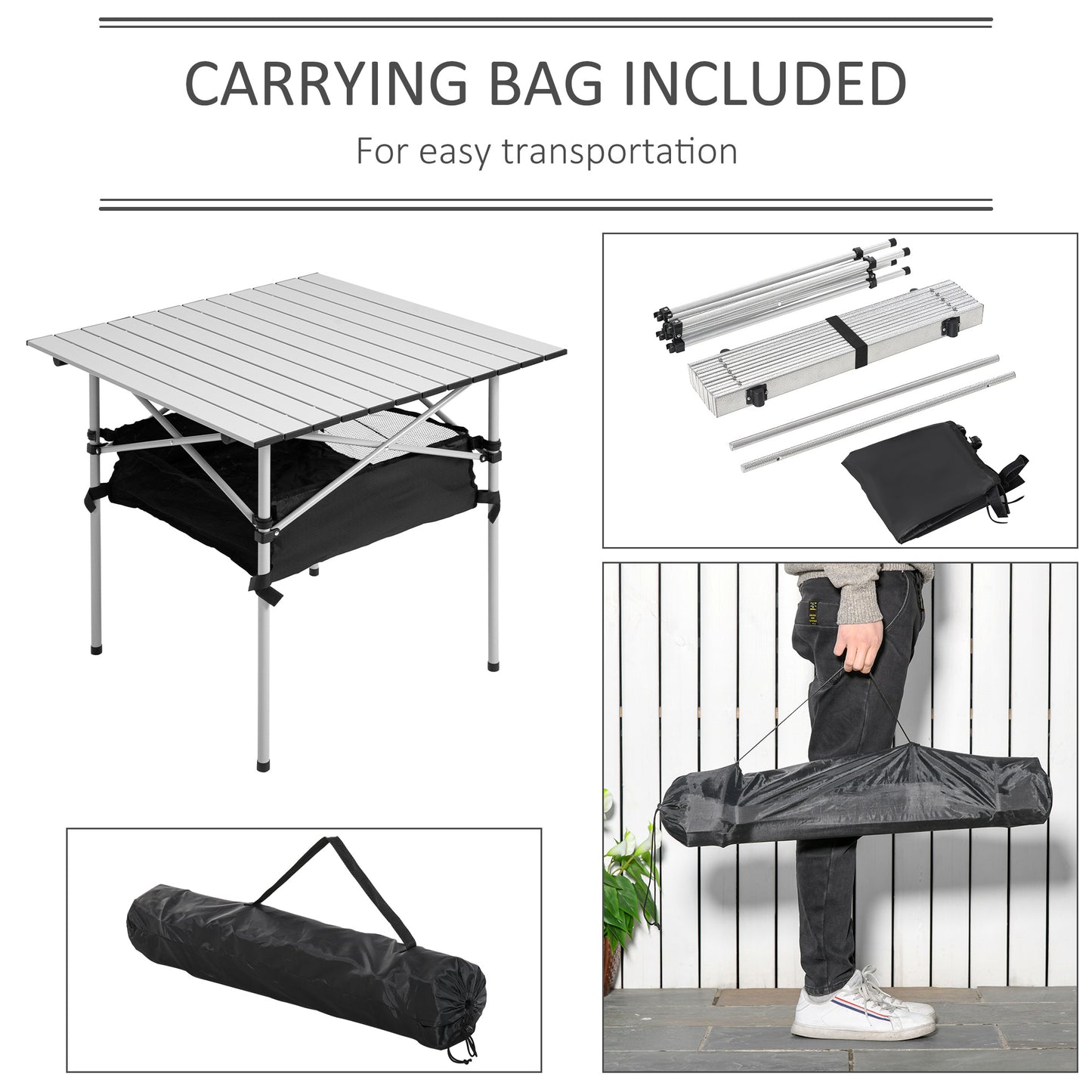 Portable Camping Table w/ Mesh Bag & Steel Frame Hiking Furniture