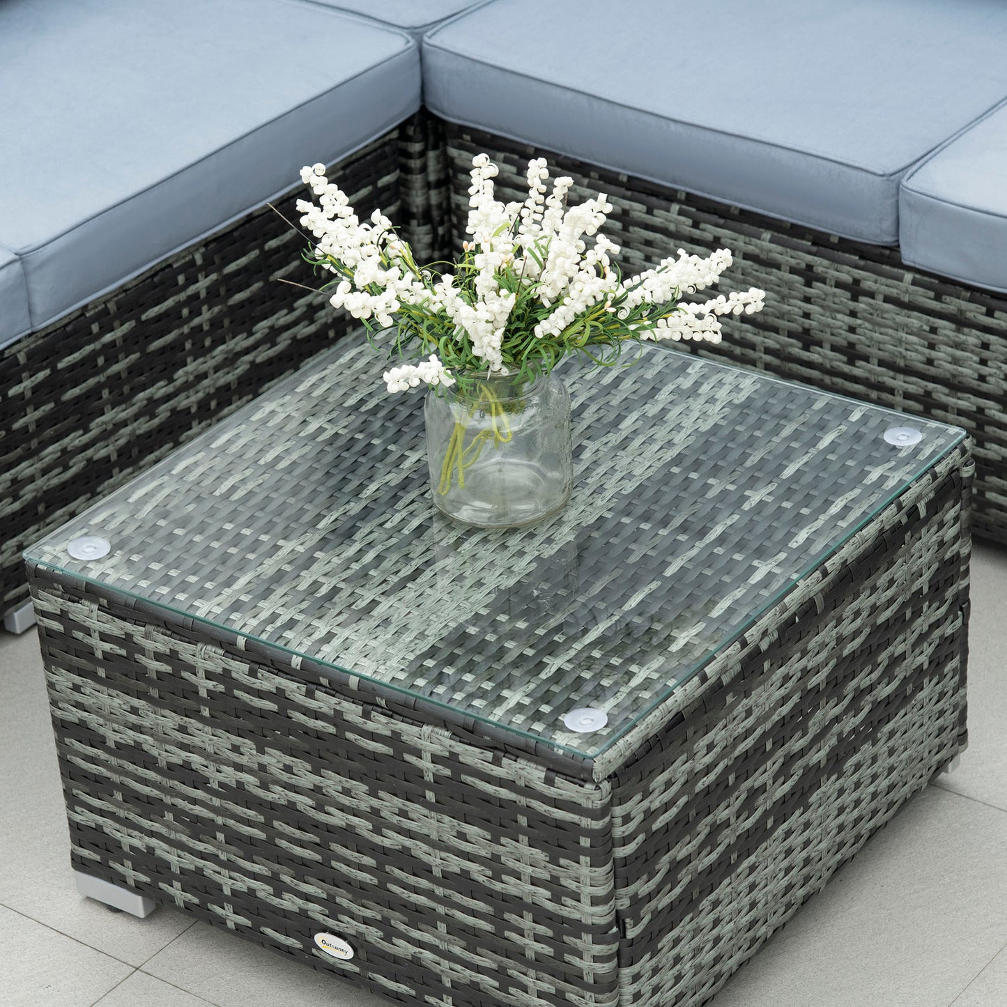 Four-Piece Rattan Sofa Set with 11 Cushions, Steal Frame
