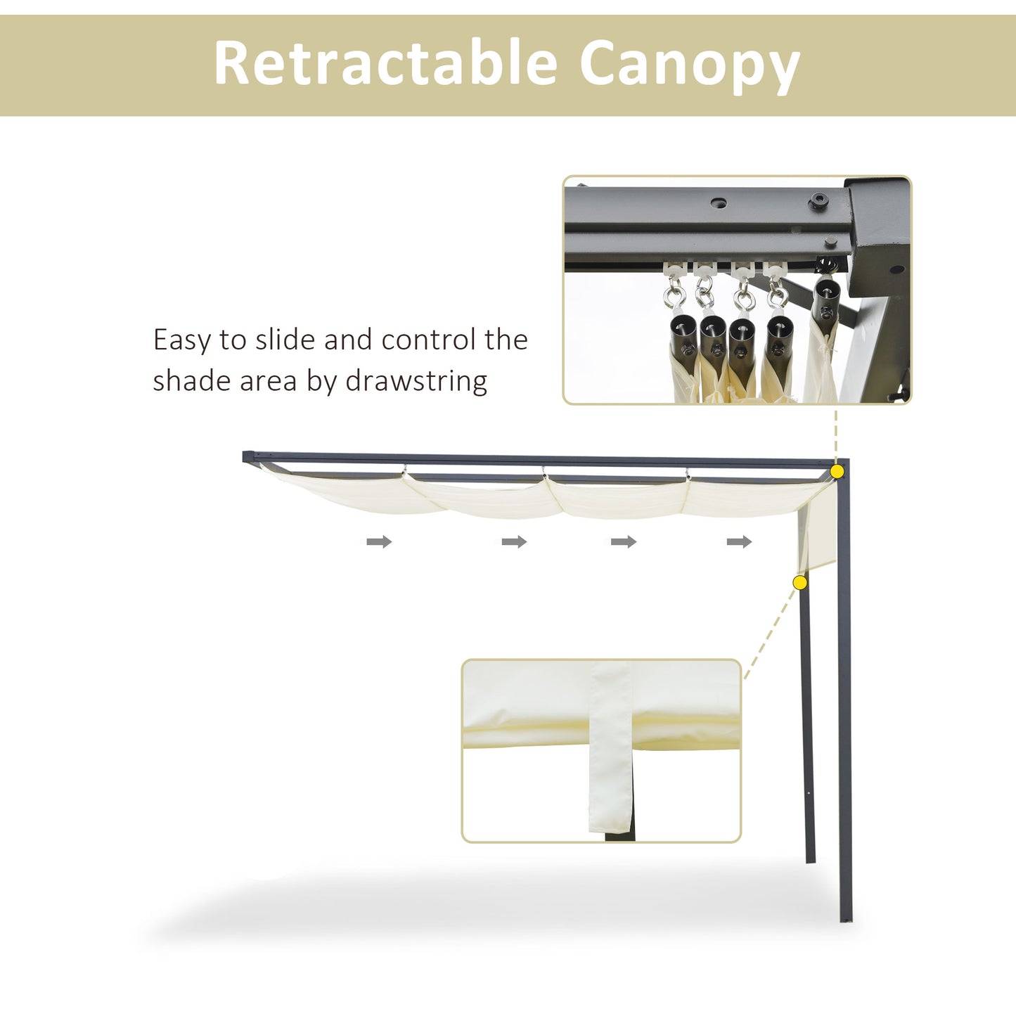 3 x 3(m) Outdoor Lean To Pergola Retractable Canopy Wall Mounted