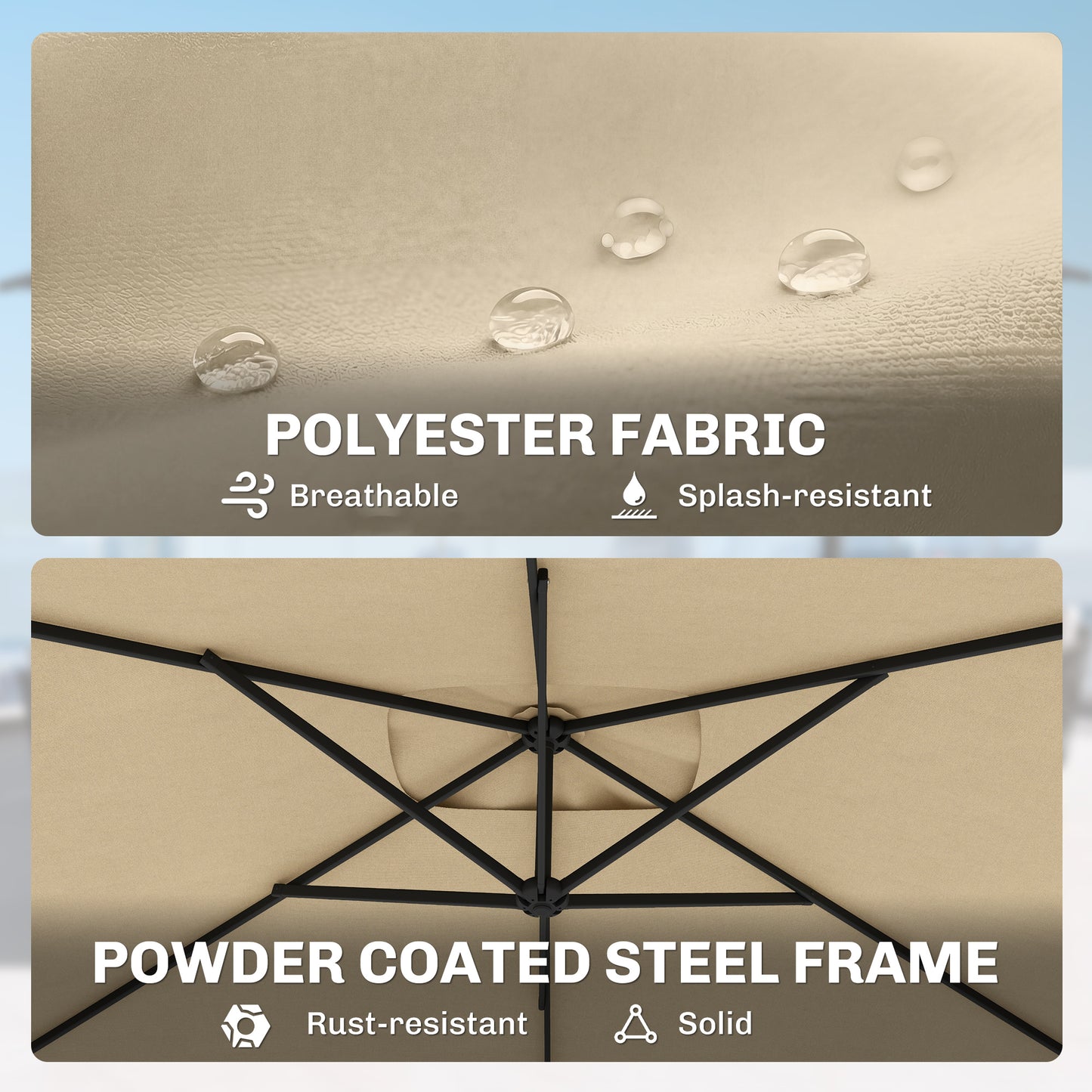 3m Square Canopy Cantilever Parasol, with Cross Base