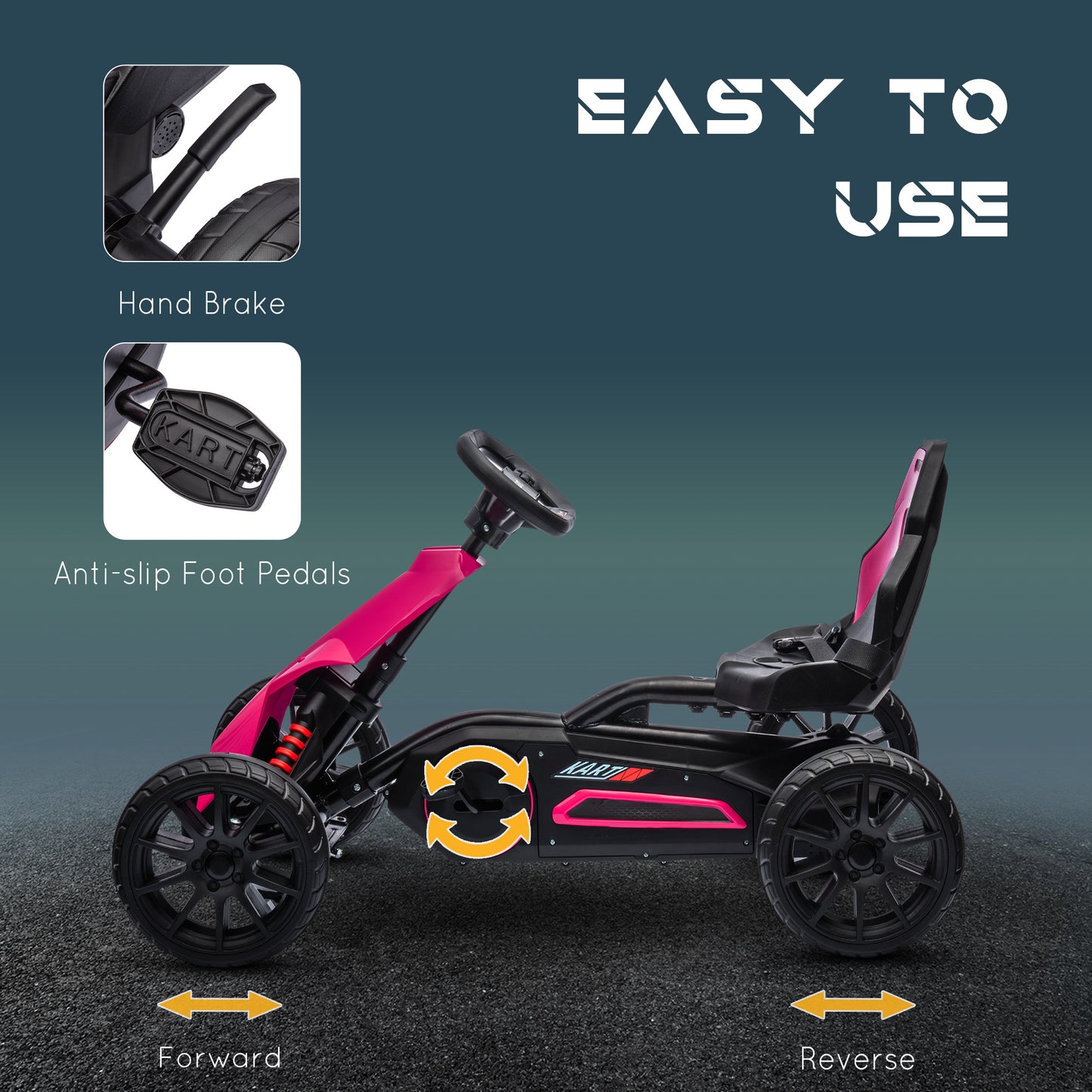Kids Pedal Go Kart, with Adjustable Seat, EVA Wheels, Seat, Handbrake