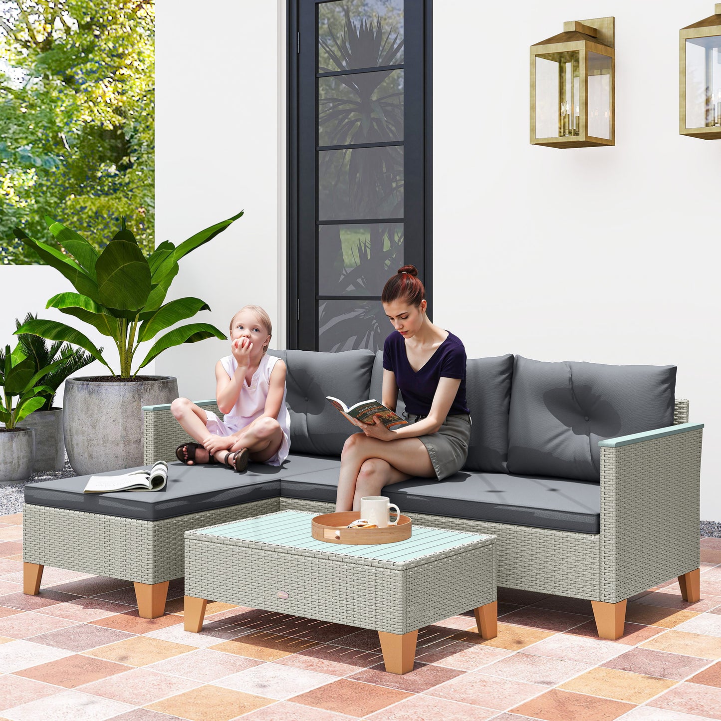 3 Pieces Rattan Garden Furniture Set