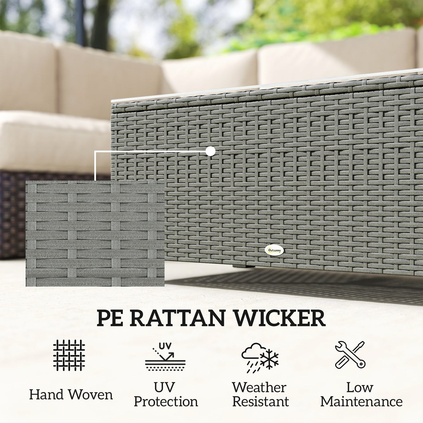 Rattan Garden Coffee Table with Glass Top