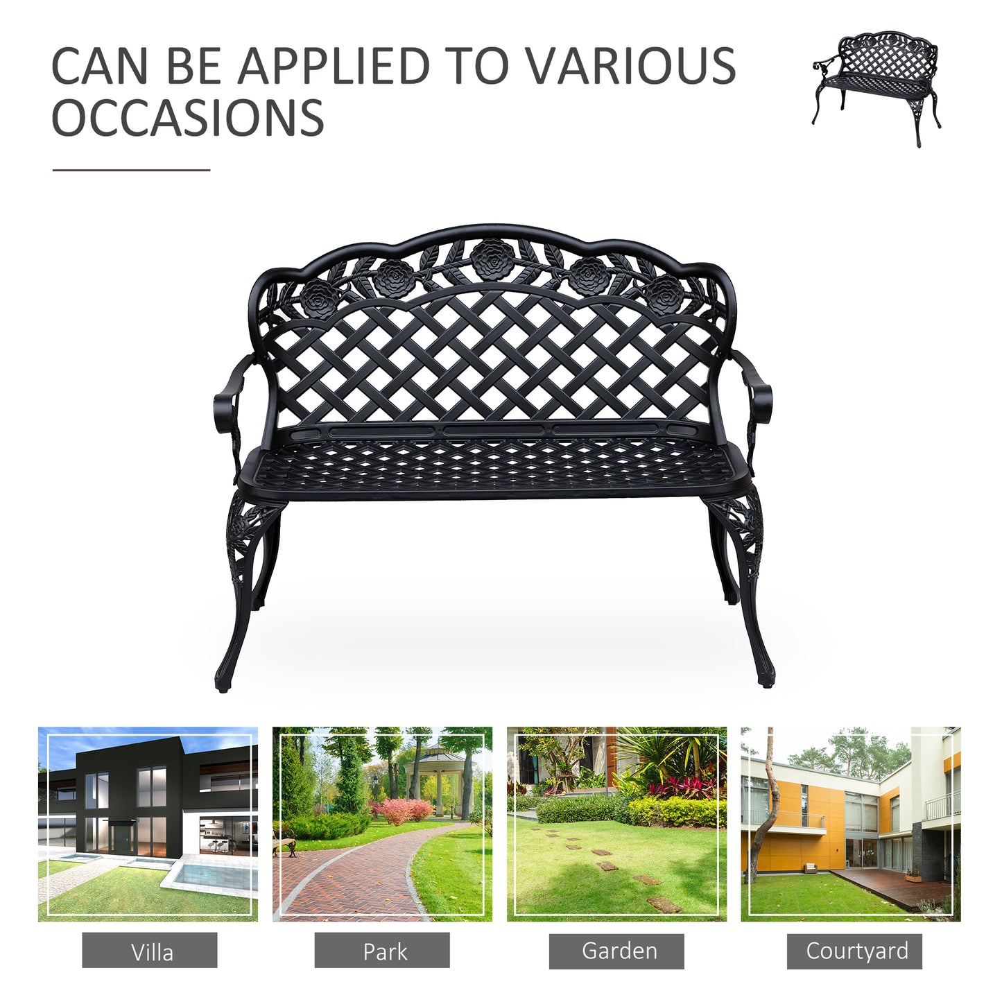 Garden Bench, Cast Aluminium, 107Lx58Wx85H cm
