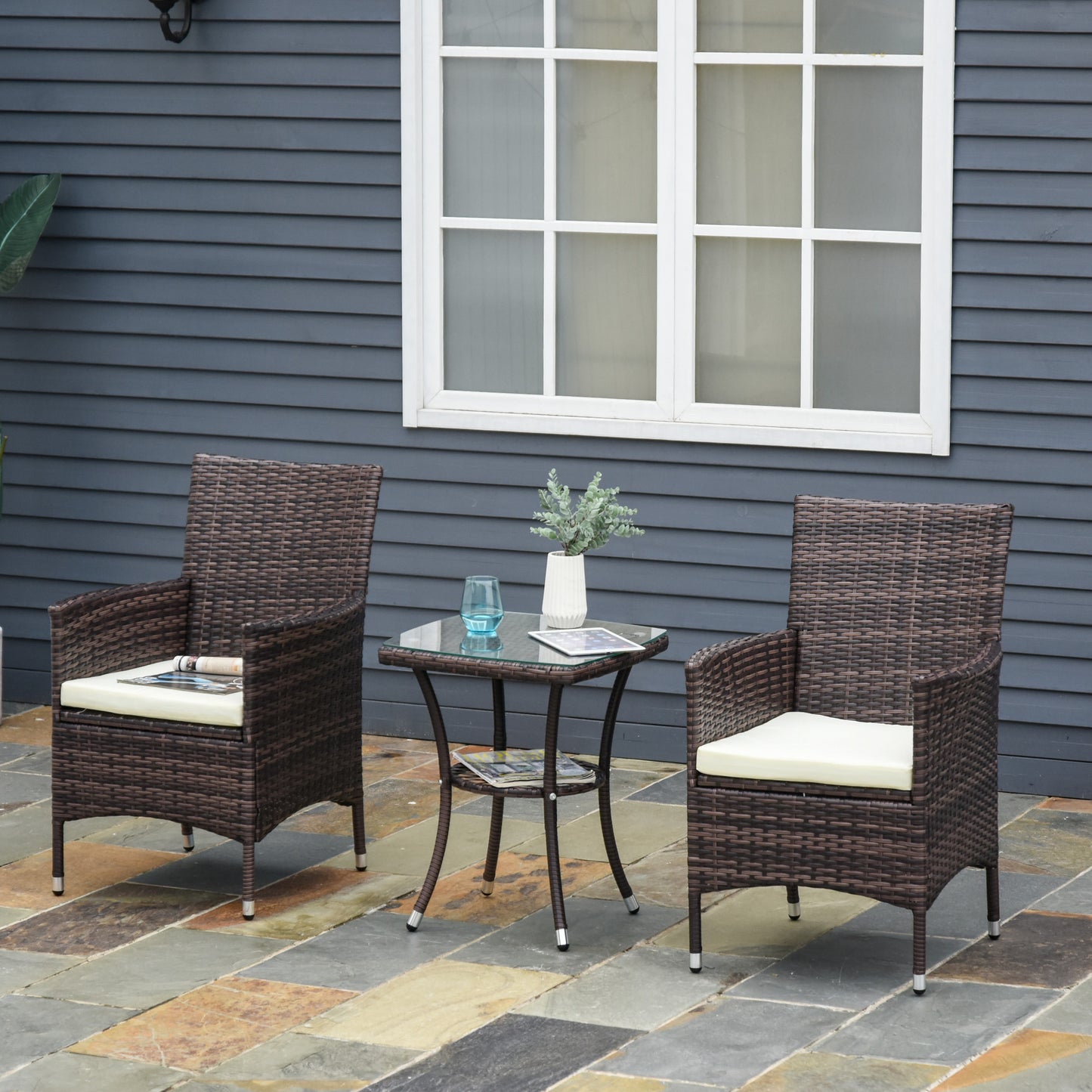 Three-Piece Rattan Chair Set, with Cushions