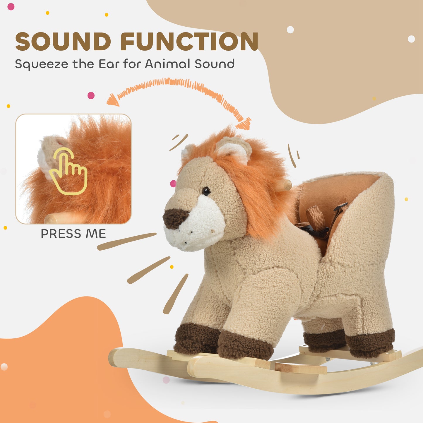 Kids Lion-themed Rocking Horse, with Roaring Sound Button, Seatbelt