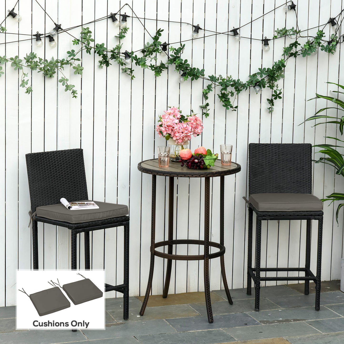 Set of 2 Garden Chair Cushions with Ties